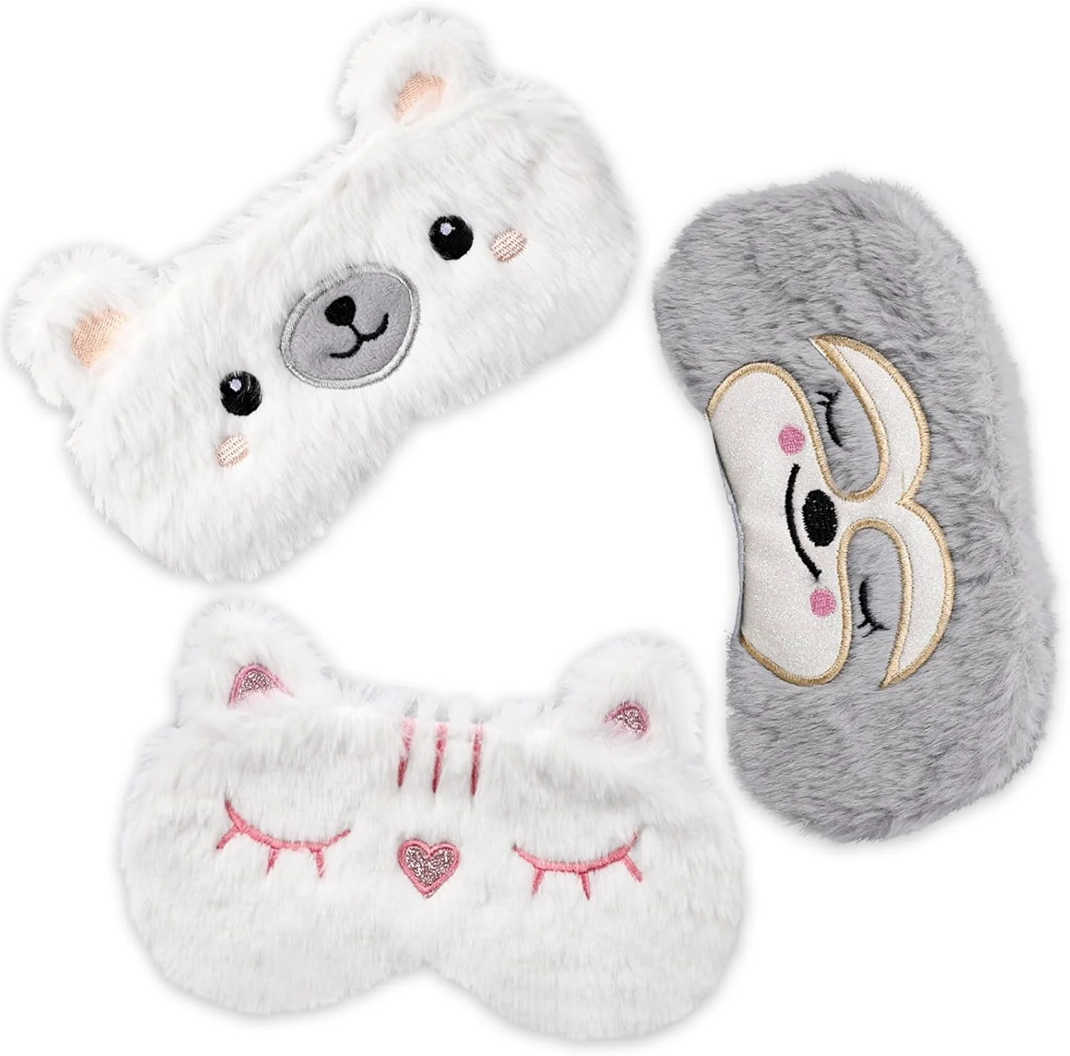 کالیون ماسک خواب کودکانه، 3 عدد ماسک چشم خواب طرح حیوانات بامزه، ماسک صورت پولیشی، ماسک چشم خواب مسافرتی، کمک به خواب، ماسک چشم قابل تنظیم، کشسان، نرم و راحت، ماسک چشم خواب