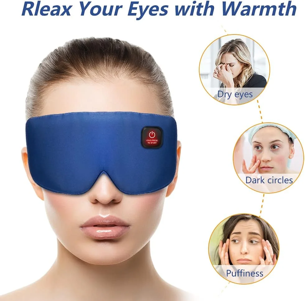 ماسک چشم گرمایشی بی سیم برای خشکی چشم، پد گرم کننده چشم USB، قابل شارژ، ابریشم واقعی، ماسک خواب برای آقایان و بانوان، کمپرس گرم چشم برای تسکین استای، بلفاریت، شالازیون سرمه ای