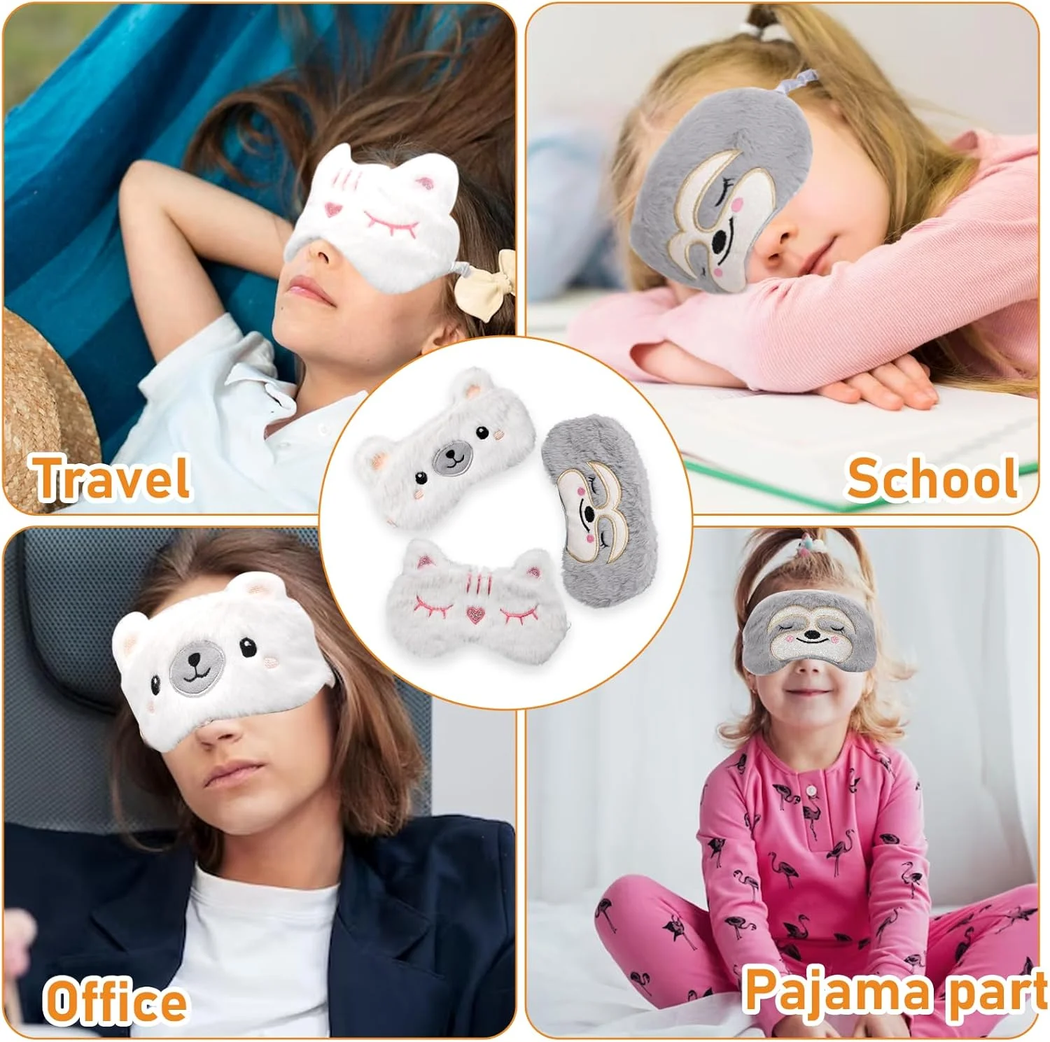 کالیون ماسک خواب کودکانه، 3 عدد ماسک چشم خواب طرح حیوانات بامزه، ماسک صورت پولیشی، ماسک چشم خواب مسافرتی، کمک به خواب، ماسک چشم قابل تنظیم، کشسان، نرم و راحت، ماسک چشم خواب