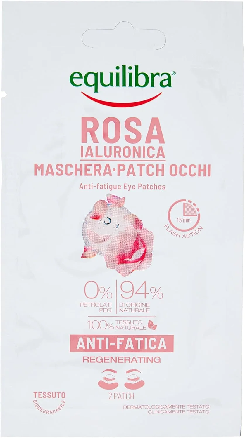 اکویلیبرا، پدهای دور چشم، ضد خستگی، پد حاوی عصاره گل رز دمشقی، هیالورونیک اسید با وزن مولکولی بالا، متوسط و کم، کافئین و عصاره سنتلا، 2 عدد