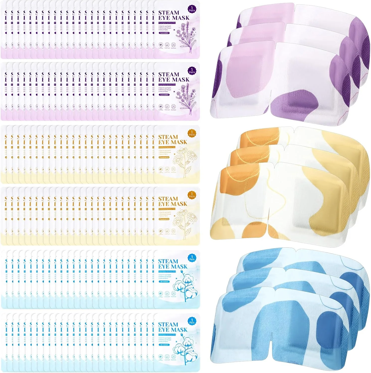 120 عدد ماسک چشم بخار گرم یکبار مصرف برای خواب، اسپا، خشکی چشم، منزل، محل کار، مسافرت، رفع استرس و آرامش، 3 مدل