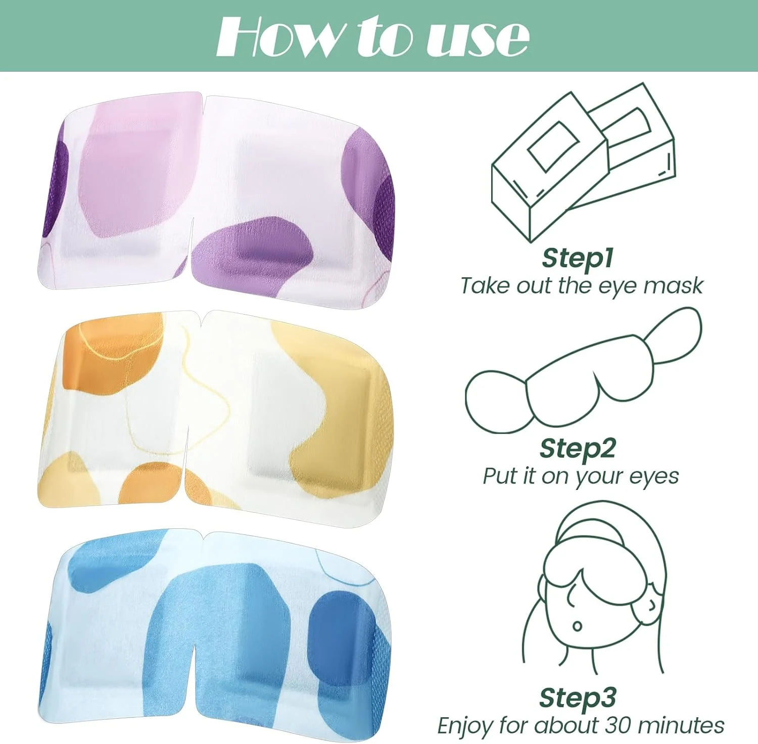 120 عدد ماسک چشم بخار گرم یکبار مصرف برای خواب، اسپا، خشکی چشم، منزل، محل کار، مسافرت، رفع استرس و آرامش، 3 مدل