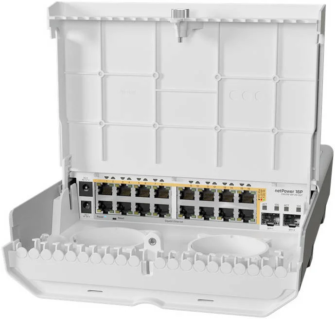 MikroTik netPower 16P AP، پردازنده 98DX226S، رم 256 مگابایت، فلش 16 مگابایت، 16 پورت اترنت، 2 پورت SFP+، 2 ورودی DC، سفید | CRS318-16P-2S+OUT MikroTik netPower 16P AP، پردازنده 98DX226S، رم 256 مگابایت، فلش 16 مگابایت، 16 پورت اترنت، 2 پورت SFP+، 2 ورودی DC، سفید | CRS318-16P-2S+OUT