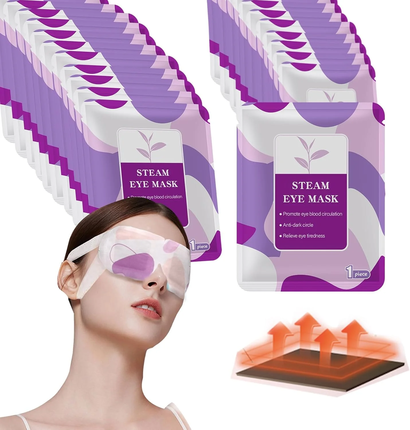 ۵۰ عدد ماسک چشم بخار برای خشکی چشم، ماسک چشم خواب گرم شونده خودکار یکبار مصرف، تسکین دهنده خشکی چشم، خستگی چشم، سیاهی دور چشم، پف، میکروگرو (اسطوخودوس)