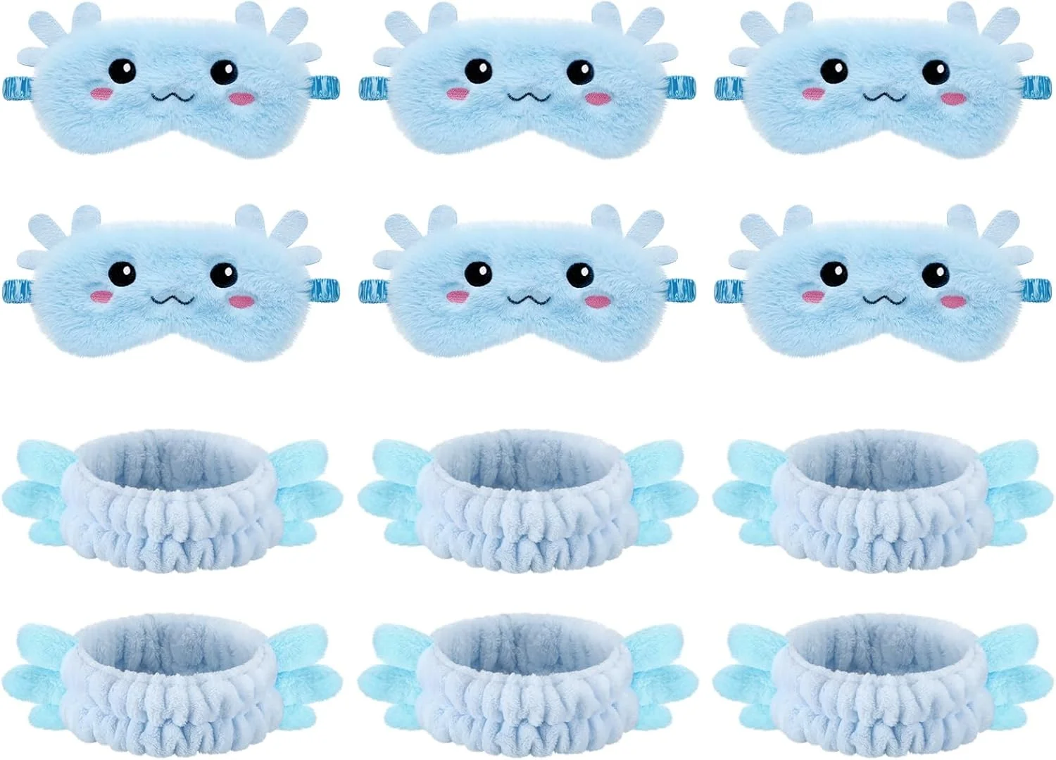 ست هدبند و چشم بند اسپا Kajaia طرح آکسولوتل، 12 عددی، مناسب مهمانی های شبانه، هدبندهای نرم مراقبت از پوست طرح آکسولوتل و چشم بند خواب پولیشی برای مهمانی های پیژامه زنانه