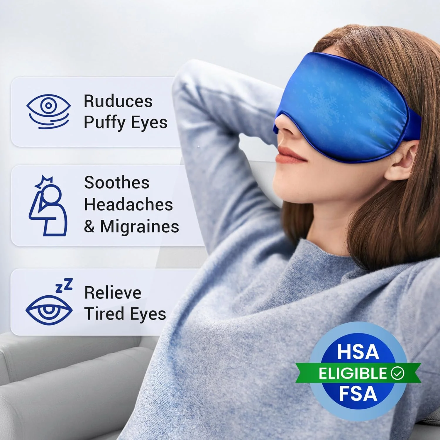 ماسک چشم خنک کننده FACEMOON، ماسک چشم سرد برای سیاهی دور چشم، پف کردگی، سردرد، میگرن، ماسک چشم ژلی وزنی، کمپرس سرد چشم یخی قابل استفاده مجدد (آبی)