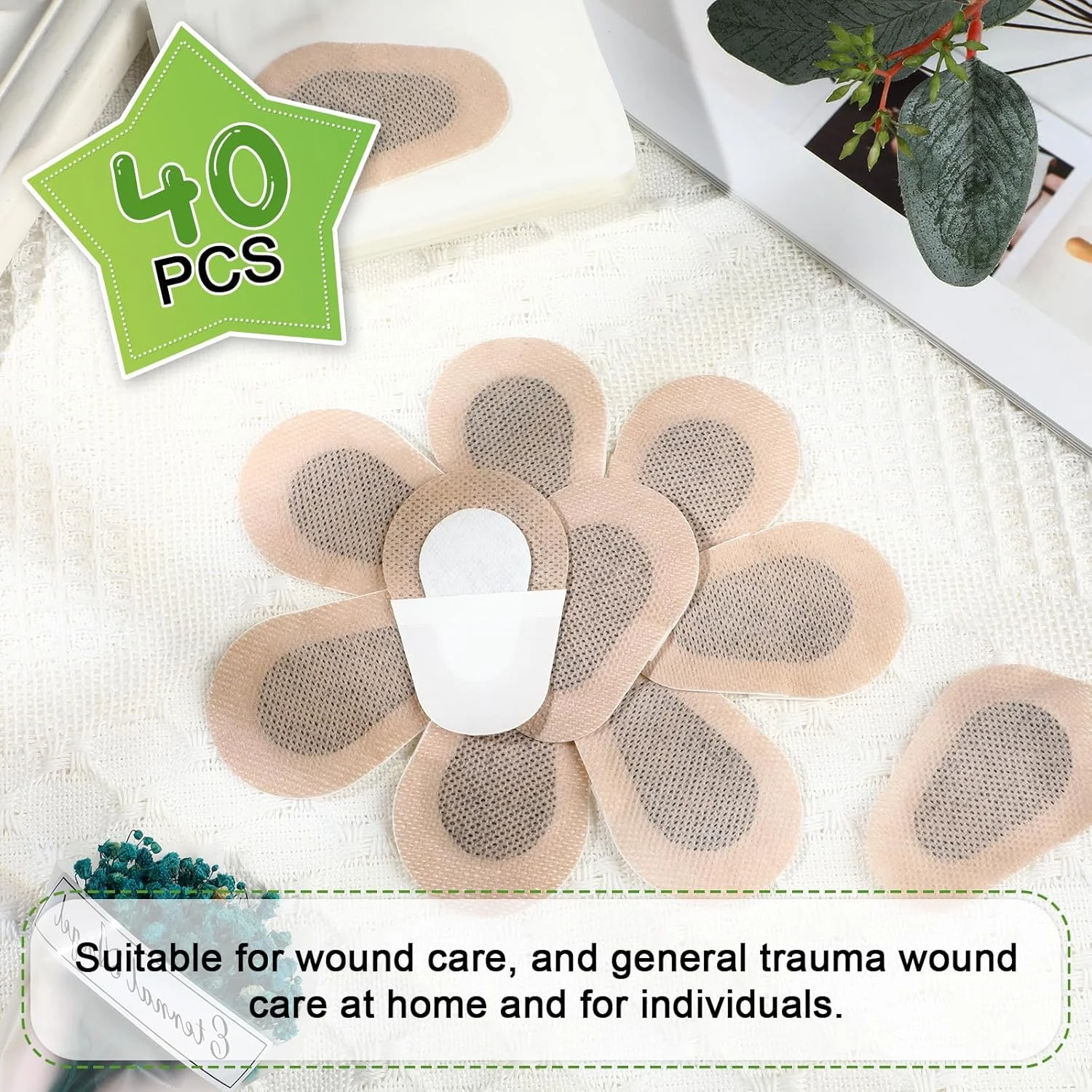 چشم بند خود چسب 40 عددی، 7.62 در 5.08 سانتی متر، چشم بند یکبار مصرف بزرگسالان، پارچه نبافته، پد چشم برای اصلاح تک چشمی، بدون لاتکس (رنگ بدن)