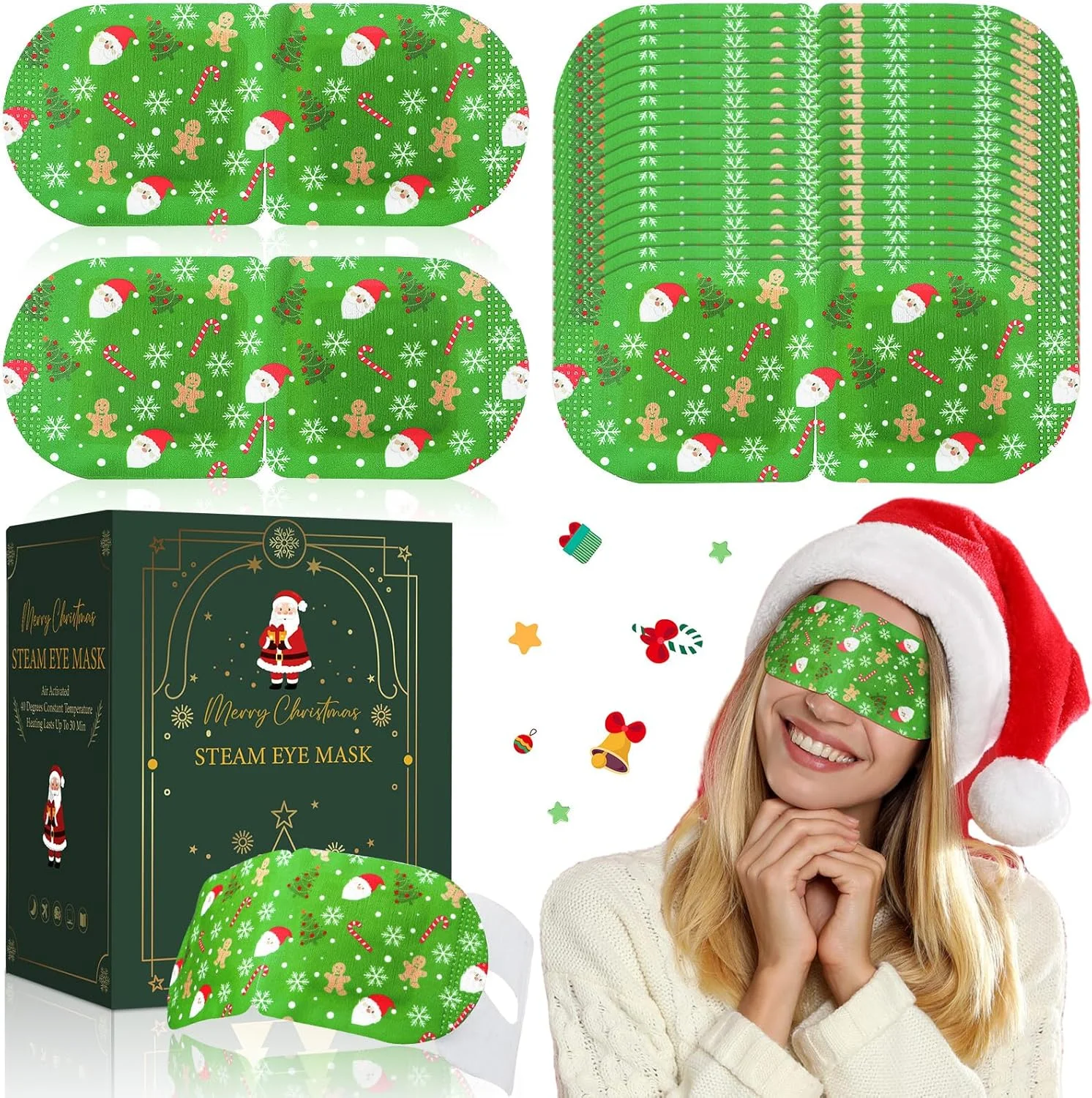ماسک چشم بخار کریسمس Ramede، 48 عددی، برای چشم های خشک، ماسک خواب گرم اسپا، ماسک چشم یکبار مصرف خود گرم شونده، رایحه اسطوخودوس برای خواب، هدیه جوراب ساق بلند کریسمس تعطیلات خانگی