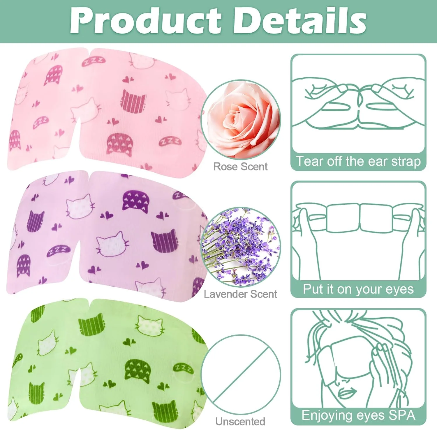 بسته 48 عددی ماسک چشم بخار گرم یکبار مصرف برای خشکی چشم، ماسک چشم خود گرم شونده، کمپرس گرم چشم، اسطوخودوس بدون عطر، گل رز برای رفع خستگی چشم، مناسب برای زنان، مردان، مسافرت، خواب و هدیه اسپا