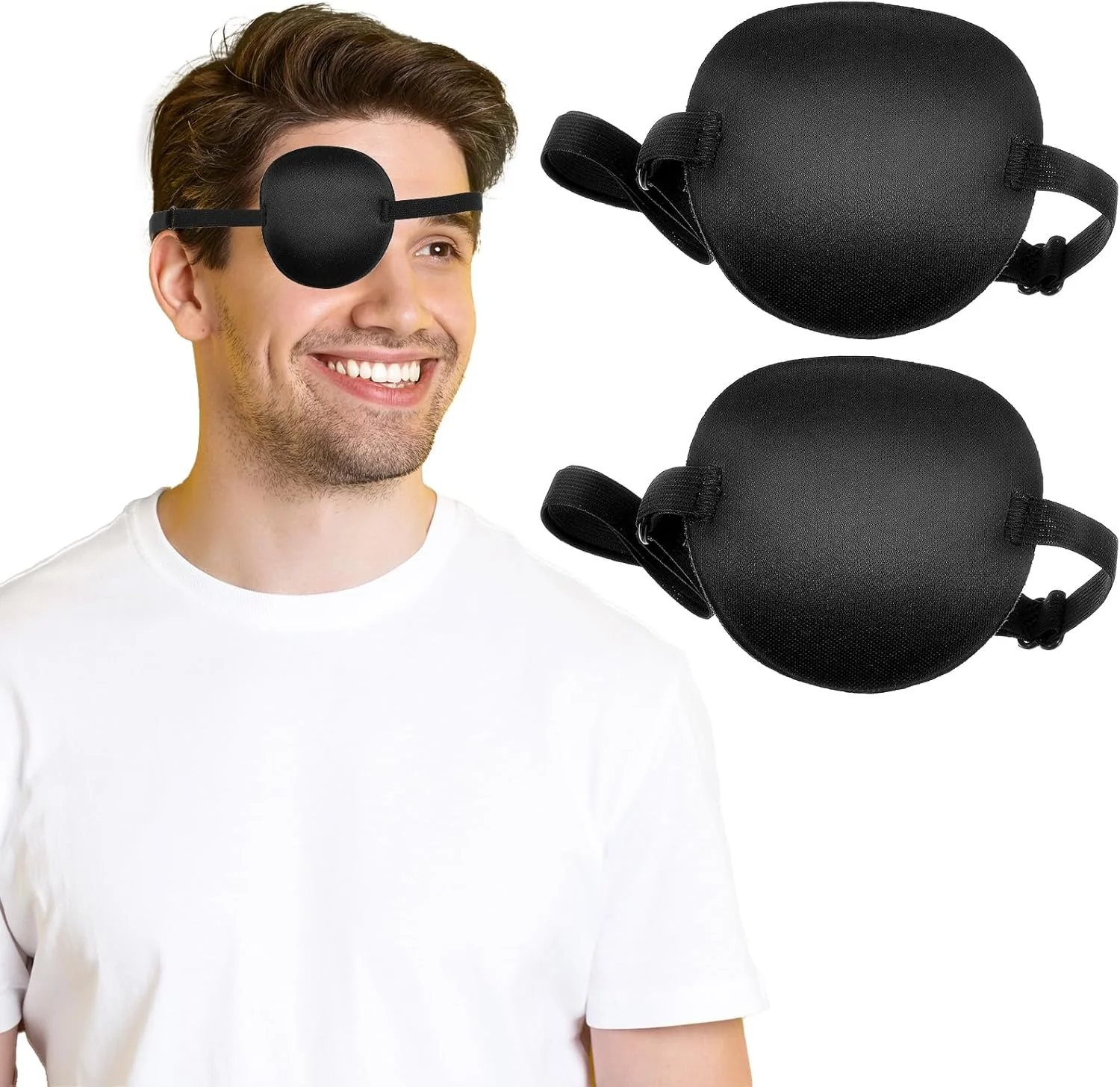 بسته 2 عددی پد چشم، پد چشم سه بعدی Mabor، پد چشم طبی قابل تنظیم، طبی بزرگسالان کودکان برای چشم چپ و راست، مرحله بهبودی بعد از جراحی، ماسک چشم دزد دریایی، مشکی