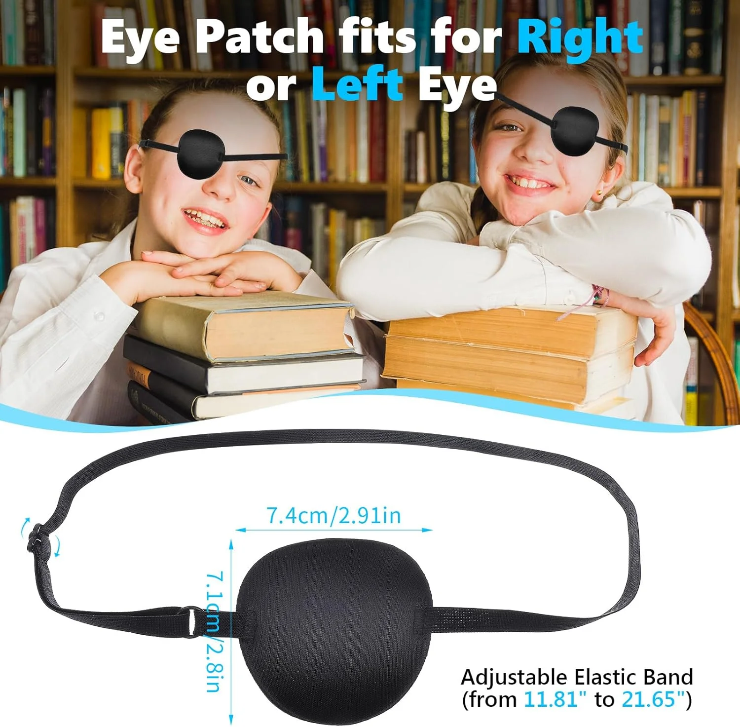 بسته 2 عددی پد چشم، پد چشم سه بعدی Mabor، پد چشم طبی قابل تنظیم، طبی بزرگسالان کودکان برای چشم چپ و راست، مرحله بهبودی بعد از جراحی، ماسک چشم دزد دریایی، مشکی