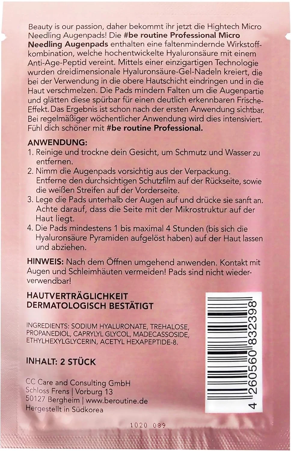 پد زیر چشم سوزنی #be routine، 2 گرم، شفاف، 1 عدد