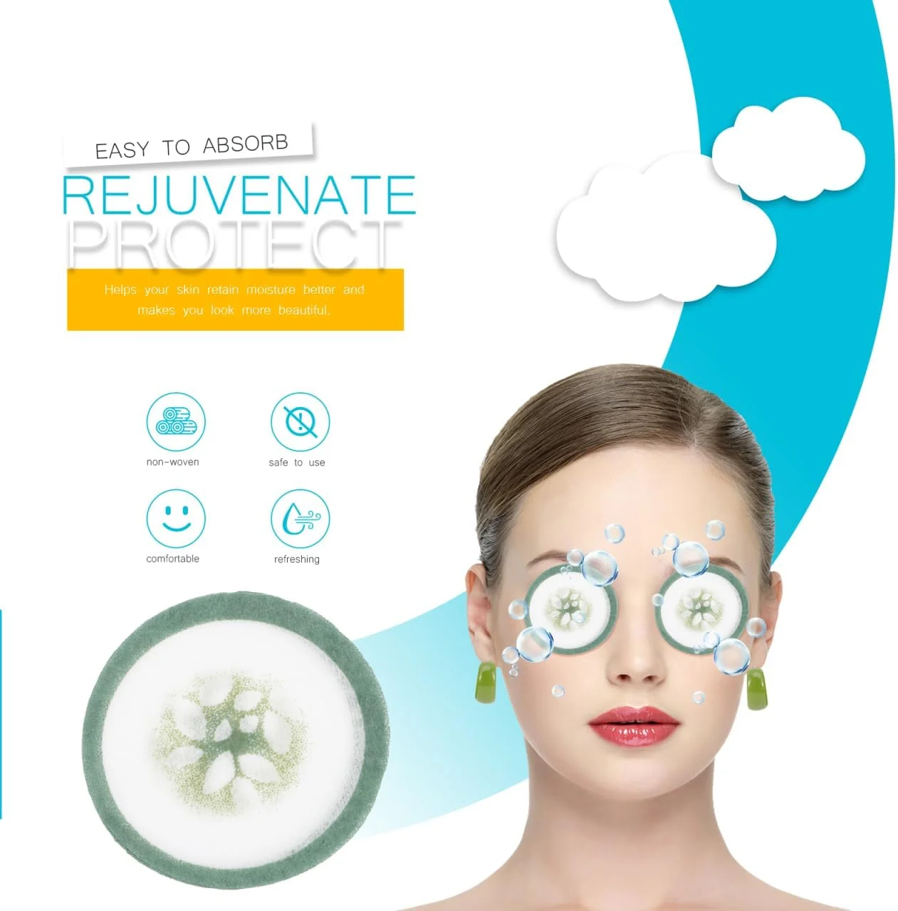 پدهای چشم خیار Healvian، 100 عدد، پدهای چشم کاغذی قابل استفاده مجدد برای مرطوب کردن و احیای پوست، درمان خانگی چشم برای مراقبت ملایم از پوست، جذب آسان و طراوت بخش