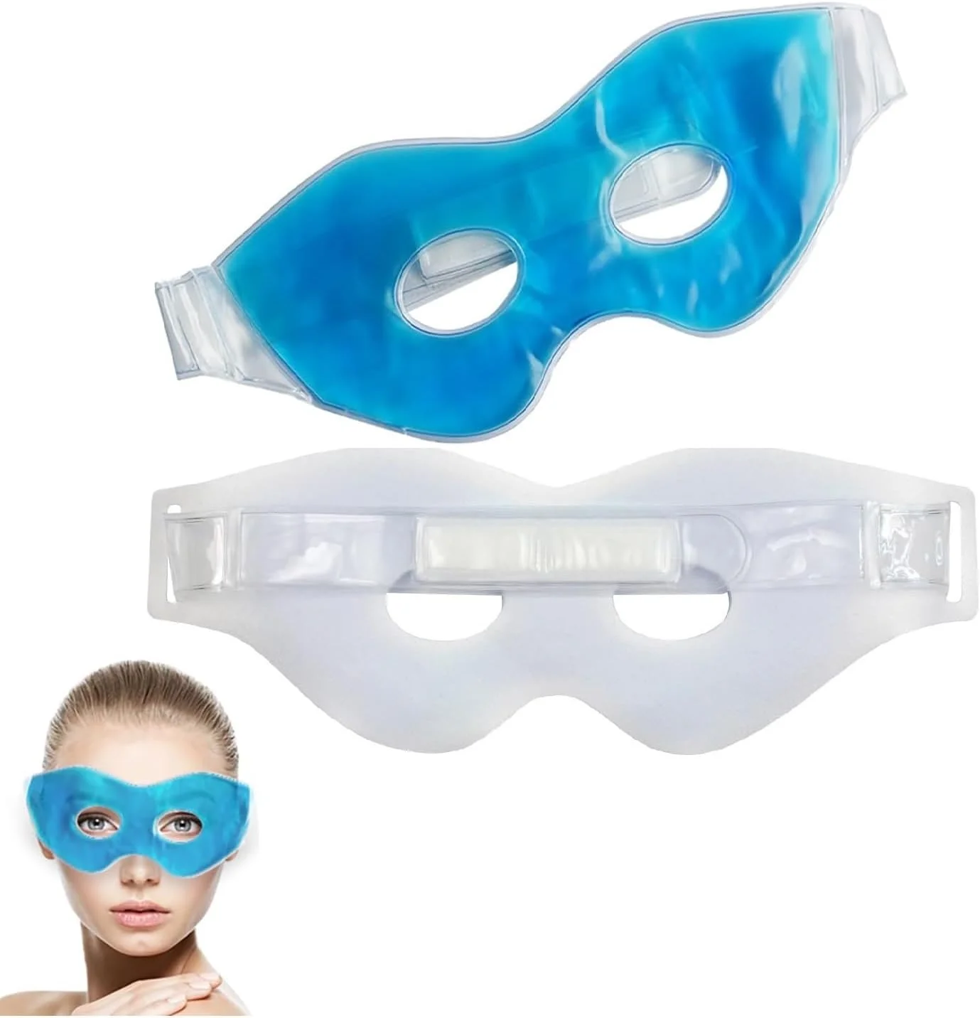 2 عدد ماسک چشم ژلی گرم و سرد قابل استفاده مجدد برای پف، سیاهی دور چشم، کیسه های زیر چشم، خشکی چشم، سردرد، میگرن، تسکین استرس - ماسک ژلی خنک کننده و کمپرس (آبی)