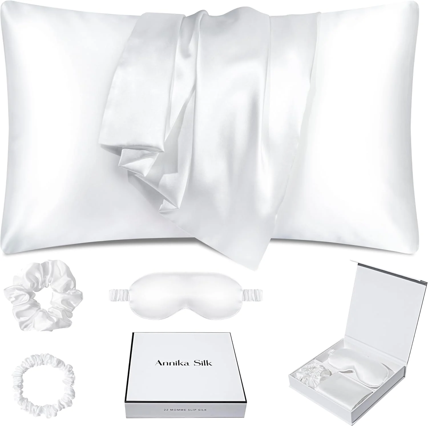 ست هدیه چشم بند خواب - شامل روبالشی ابریشم توت فرنگی سایز کوئین 22 Momme، چشم بند خواب و اسکرانچی ابریشمی - هدیه تولد برای بهترین دوست شما، هدیه ساقدوش عروس