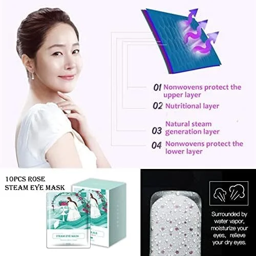 اکسفوره، ماسک چشم بخار، بسته 10 عددی، ماسک اسپا بخار گرم چشم، ماسک یکبار مصرف تسکین دهنده سردرد و خشکی چشم برای سیاهی و پف زیر چشم (رز)