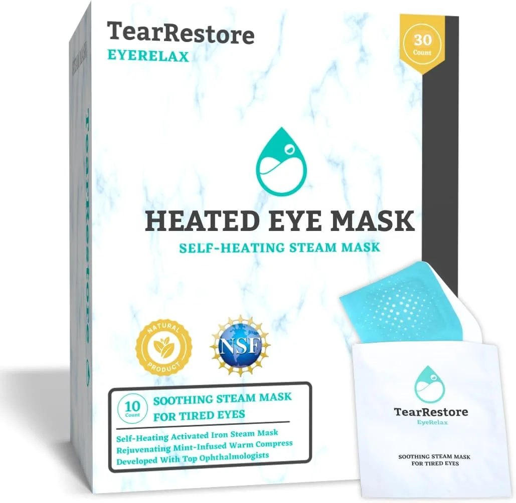 ماسک چشمی گرم کننده TearRestore EyeRelax برای تسکین التهاب پلک | ماسک چشمی گرم و بخاردار با رایحه نعناع برای راحتی چشم در طول شب و رفع خشکی و خستگی چشم | ماسک حرارتی مرطوب خود گرم شونده (30 عدد)