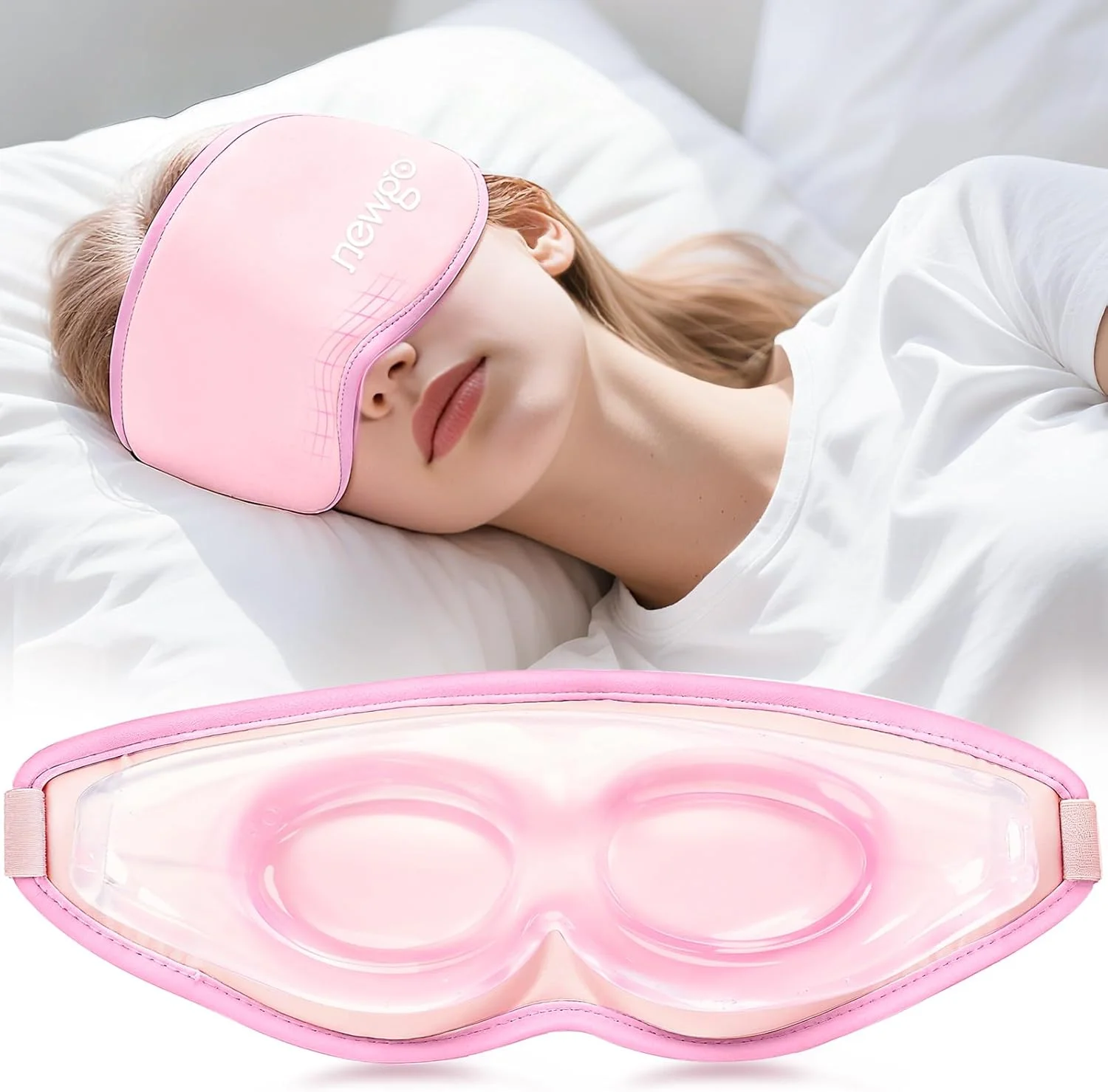 ماسک چشم ژلی خنک کننده نیوگو، ماسک چشم سرد نرم سه بعدی، کمپرس یخ چشم با فشار صفر، درمان گرم و سرد، ماسک خواب مسدود کننده نور برای پف، سیاهی دور چشم، خشکی چشم، سردرد و رفع استرس - صورتی