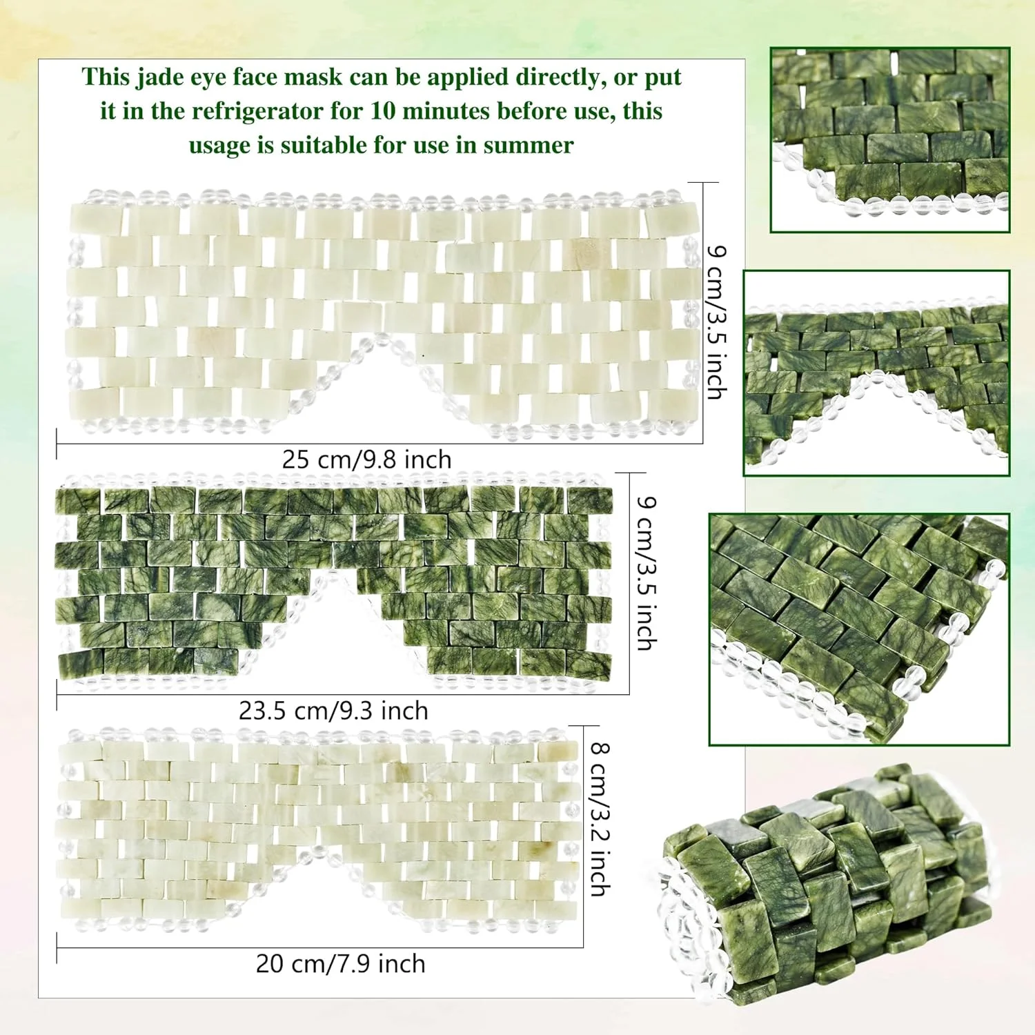 ست 3 عددی ماسک چشم یشم سبز، ماسک خنک کننده صورت برای کاهش پف، ماسک خواب برای تسکین و پوشش چشم، در 3 سایز