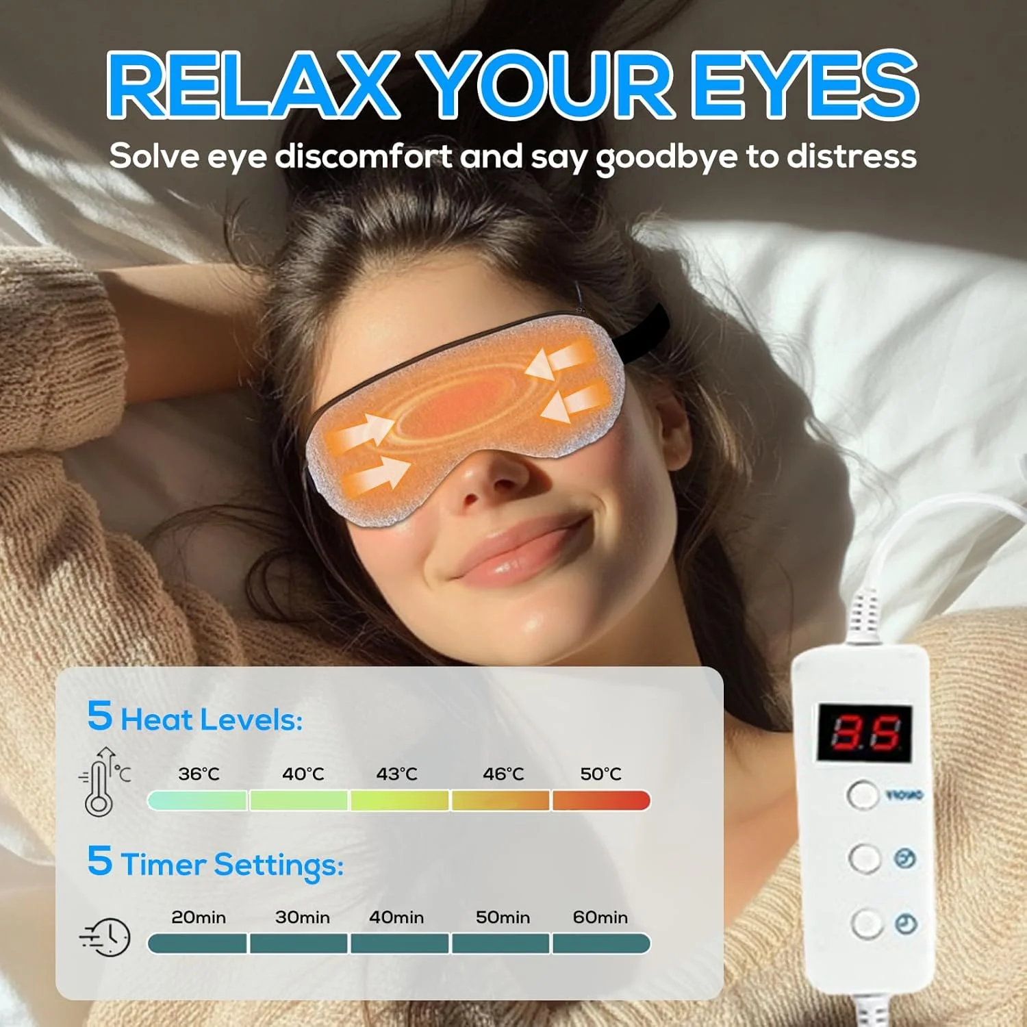 ماسک چشم گرمایشی Vicmama برای خشکی چشم، ماسک چشم با کنترل دمای 5 سرعته و زمان‌بندی شده، کمپرس گرم چشم برای خشکی چشم، حل مشکل خشکی چشم