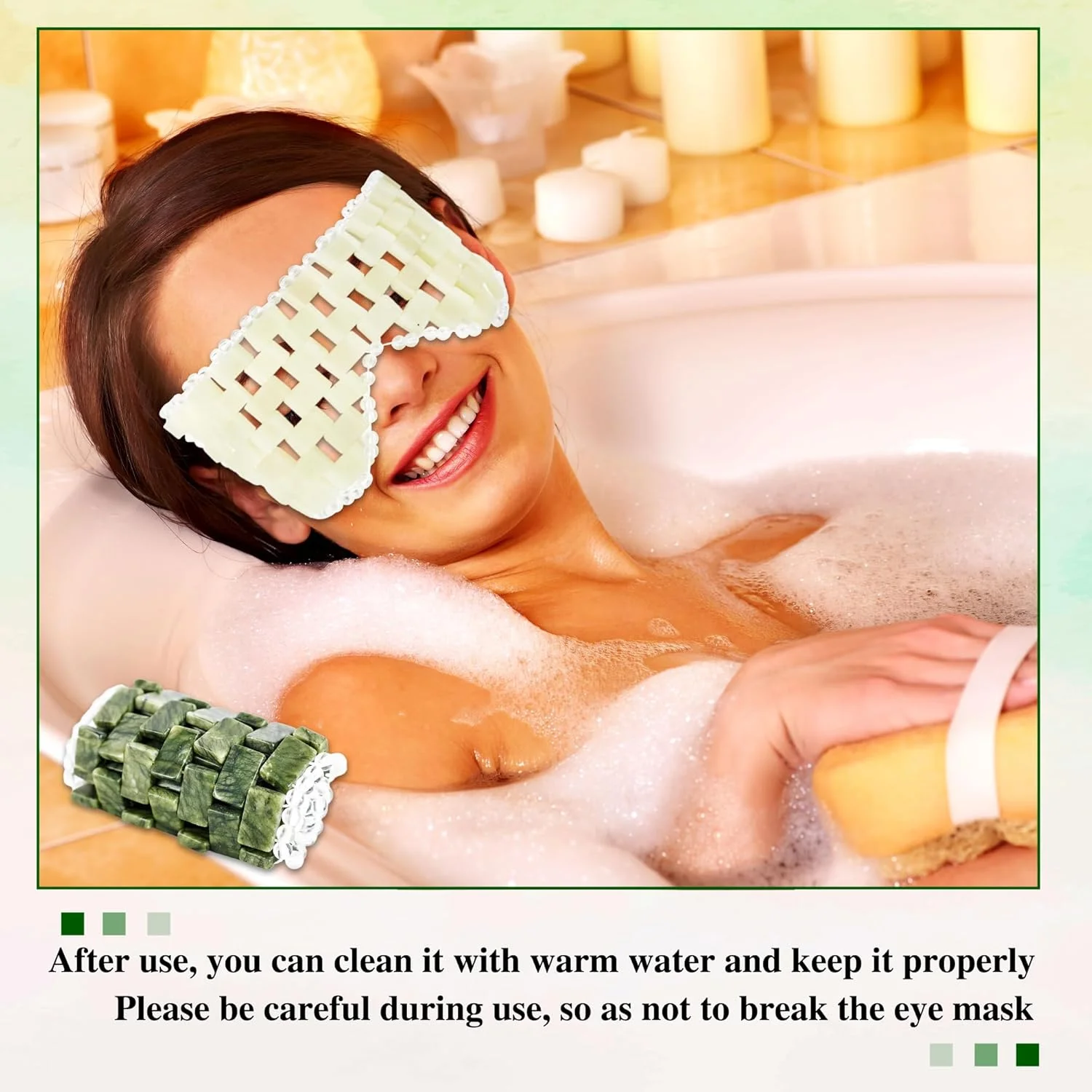 ست 3 عددی ماسک چشم یشم سبز، ماسک خنک کننده صورت برای کاهش پف، ماسک خواب برای تسکین و پوشش چشم، در 3 سایز