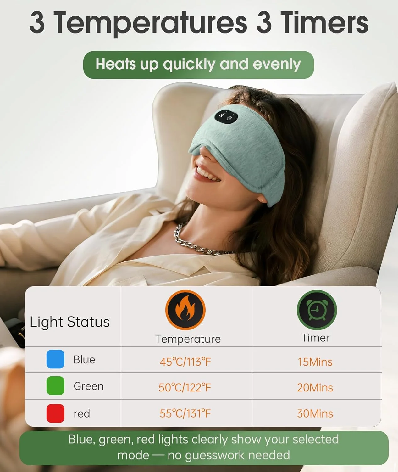 ماسک چشم گرمایشی بی‌سیم، ماسک خواب الیاف جلبک برای سردرد، خشکی چشم و بی‌خوابی، مسدود کننده نور فوق‌العاده نرم با پل بینی قابل تنظیم برای خواب عمیق‌تر - فناوری گرافن و کمپرس سرد قابل تعویض