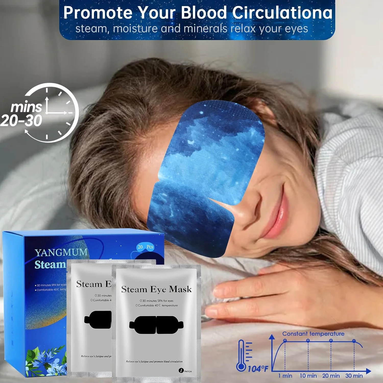 ماسک چشم بخار SDSM، 20 عدد ماسک چشم خود گرم شونده برای خشکی چشم، ماسک چشم گرم کننده، ماسک چشم یکبار مصرف گرم شونده برای خشکی چشم، خستگی، حلقه های تیره، چشم های خسته، ماسک خواب، هدیه تسکین استرس، بدون عطر