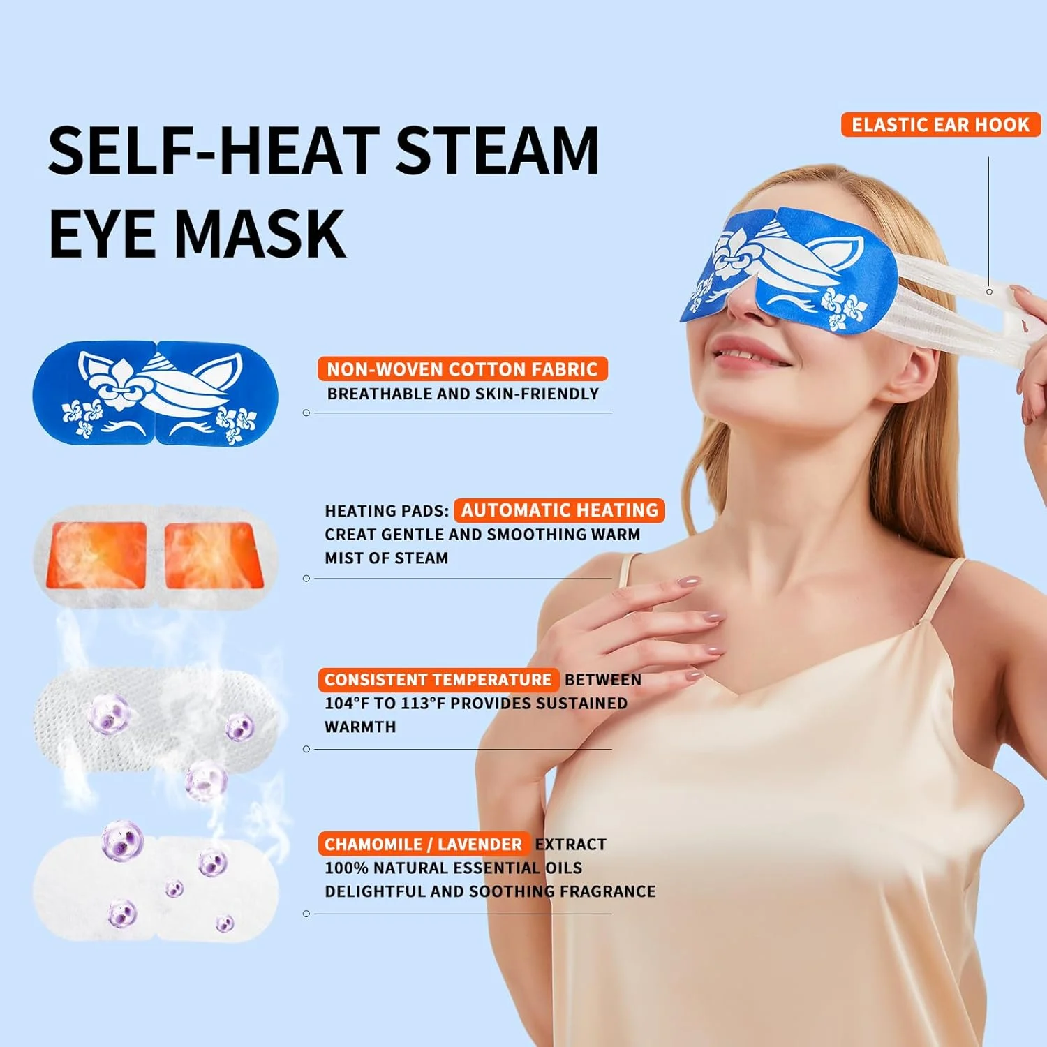 ماسک چشم بخار برای خشکی چشم، ماسک چشم خودگرم شونده برای خواب، اسپا، رفع استرس و خستگی چشم (10 عدد، اسطوخودوس)