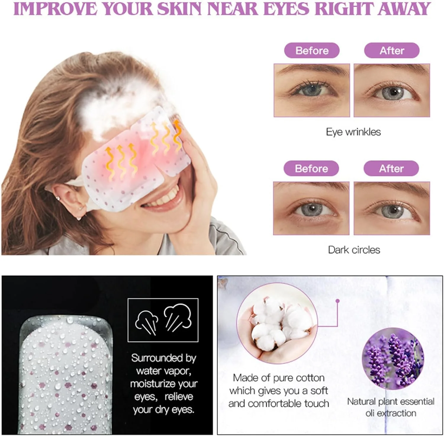 ماسک چشم گرمایشی، بسته 10 عددی ماسک چشم بخار اسطوخودوس، ماسک چشم خود گرم شونده برای خشکی و پف چشم، رفع خستگی چشم، ماسک های چشم مرطوب کننده یکبار مصرف، هدیه ای عالی برای مردان و زنان
