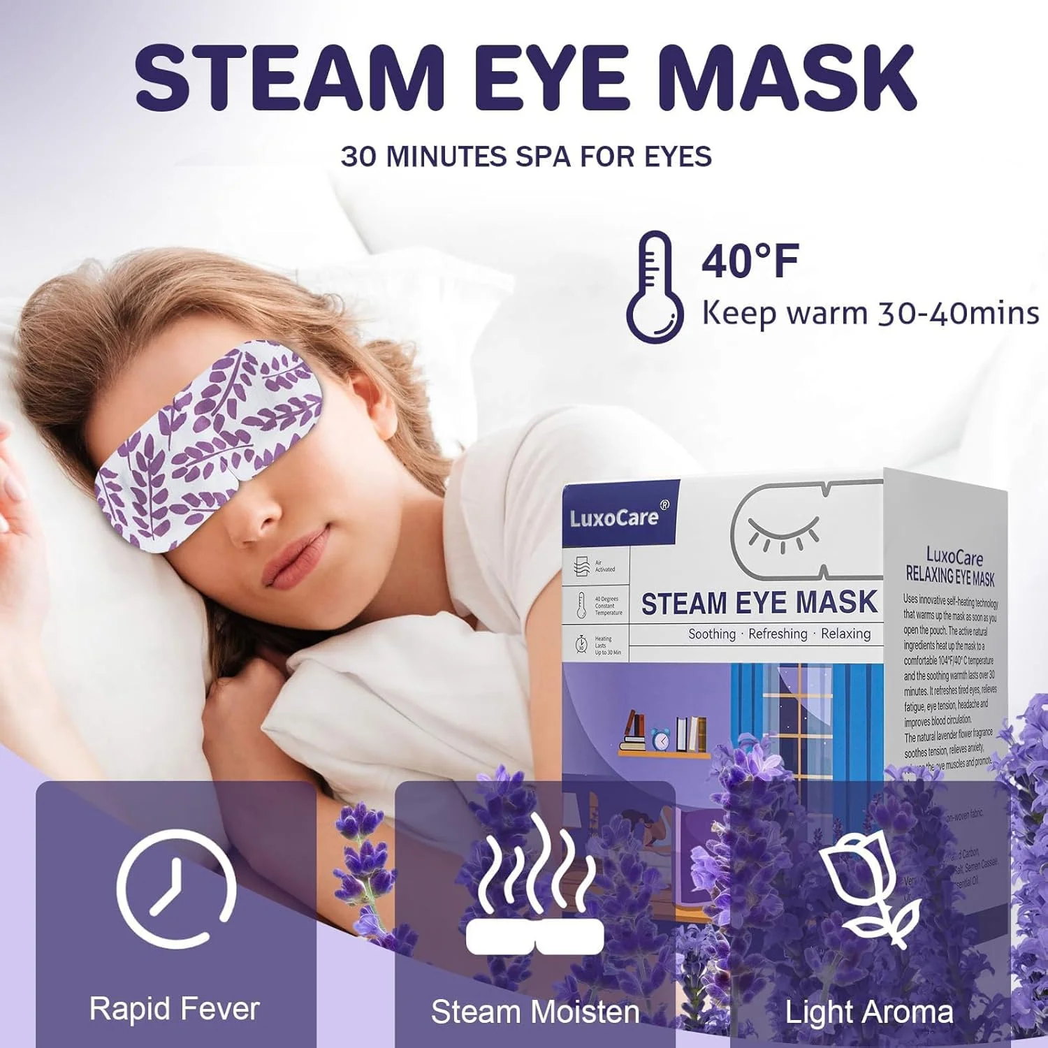 ماسک چشم بخار - ماسک چشم خود گرم شونده، ماسک چشم گرم و مرطوب، ماسک چشم گرم کننده فشاری برای پف چشم، خشکی چشم، ملزومات سفر هوایی هدیه ای عالی برای دانشجویان (بنفش)