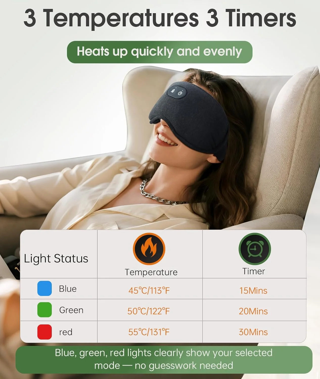 ماسک چشم گرمایشی، ماسک خواب فیبر جلبک برای سردرد، خشکی چشم و بی خوابی، مسدود کننده نور فوق العاده نرم با پل بینی قابل تنظیم برای خواب عمیق تر - فناوری گرافن و بسته سرد قابل تعویض - مشکی