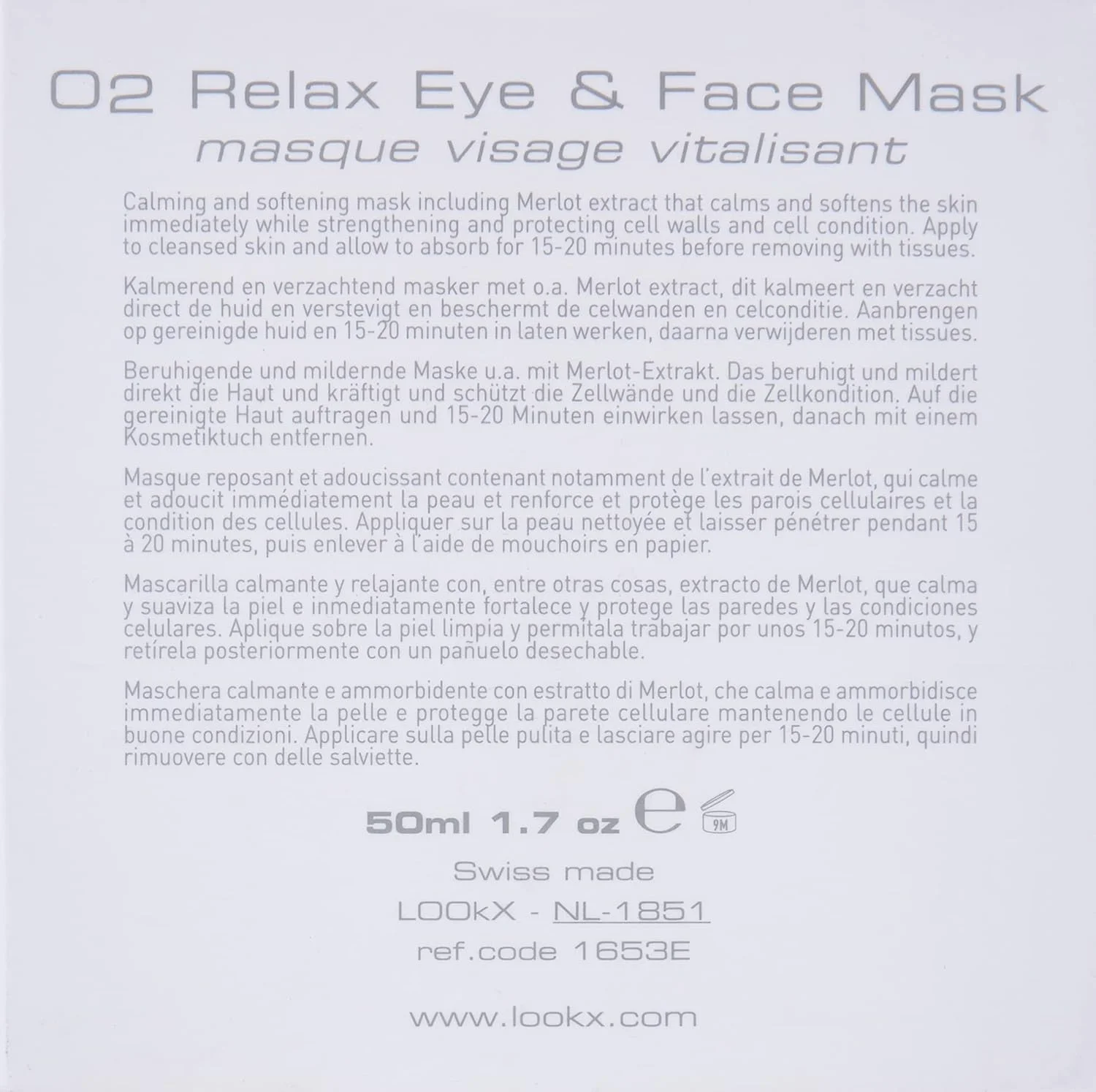 ماسک چشم و صورت ریلکس اکسیژن LOOkX، 50 میلی لیتر