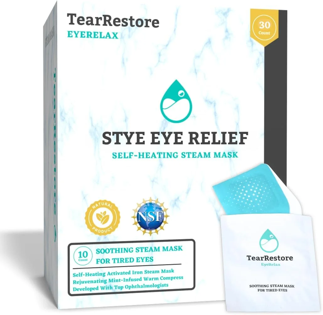 درمان گل مژه TearRestore | ماسک چشم گرم کننده EyeRelax، طعم نعناع با بخار، کمپرس گرم برای خشکی چشم، گرمای مرطوب خود گرم شونده، کمپرس چشم، درمان بلفاریت