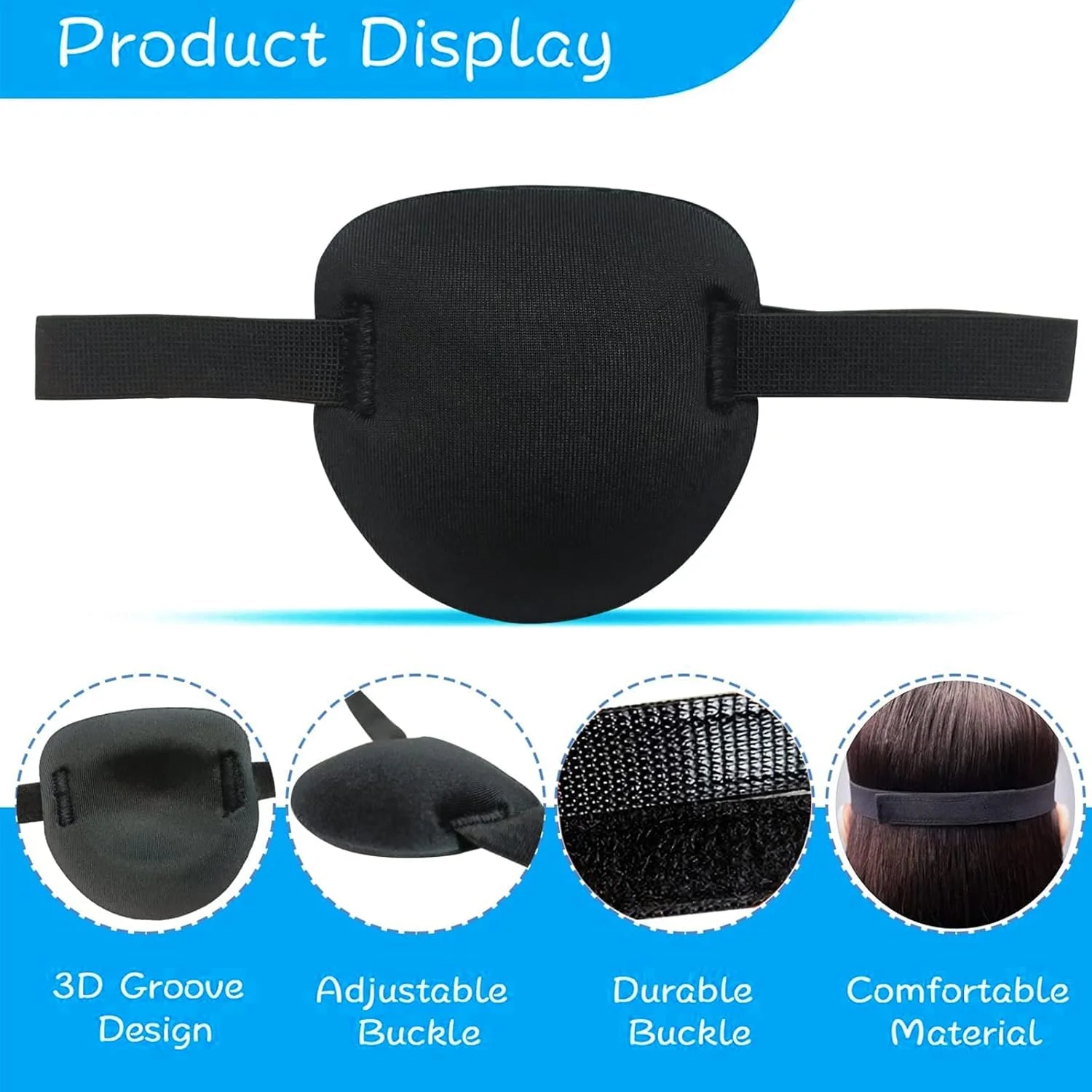 چشم بند برای بزرگسالان و کودکان، 2 عدد چشم بند سه بعدی برای چشم چپ و راست، چشم بند مشکی با سگک قابل تنظیم، چشم بند دزد دریایی نرم و راحت، ماسک چشم دزد دریایی