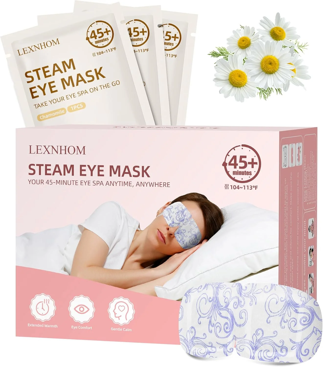 ماسک چشم گرمایشی بزرگ یکبار مصرف بابونه 24 عددی، ماسک چشم خود گرم شونده برای خشکی چشم، سیاهی دور چشم و پف کردگی برای خواب، مسافرت و محل کار، بهترین هدیه برای زنان و عزیزان