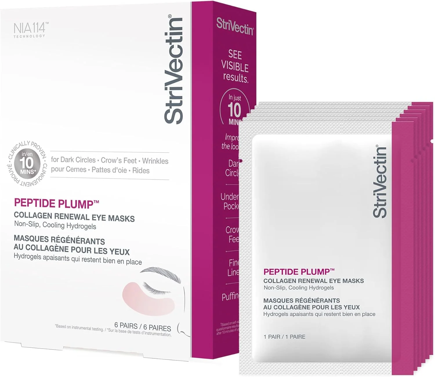 ماسک دور چشم احیا کننده و صاف کننده کلاژن پپتیدی StriVectin، 6 جفت ماسک چشم