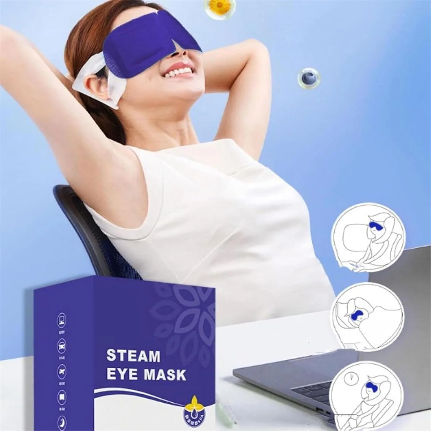 ماسک چشم بخار لومیدیو، ماسک چشم گرمایشی یکبار مصرف، کمپرس گرم چشم، ماسک چشم بخار خود گرم شونده گرمای فوری + آبرسانی تسکین دهنده برای چشم های خشک، خسته یا پف کرده (3 جعبه)