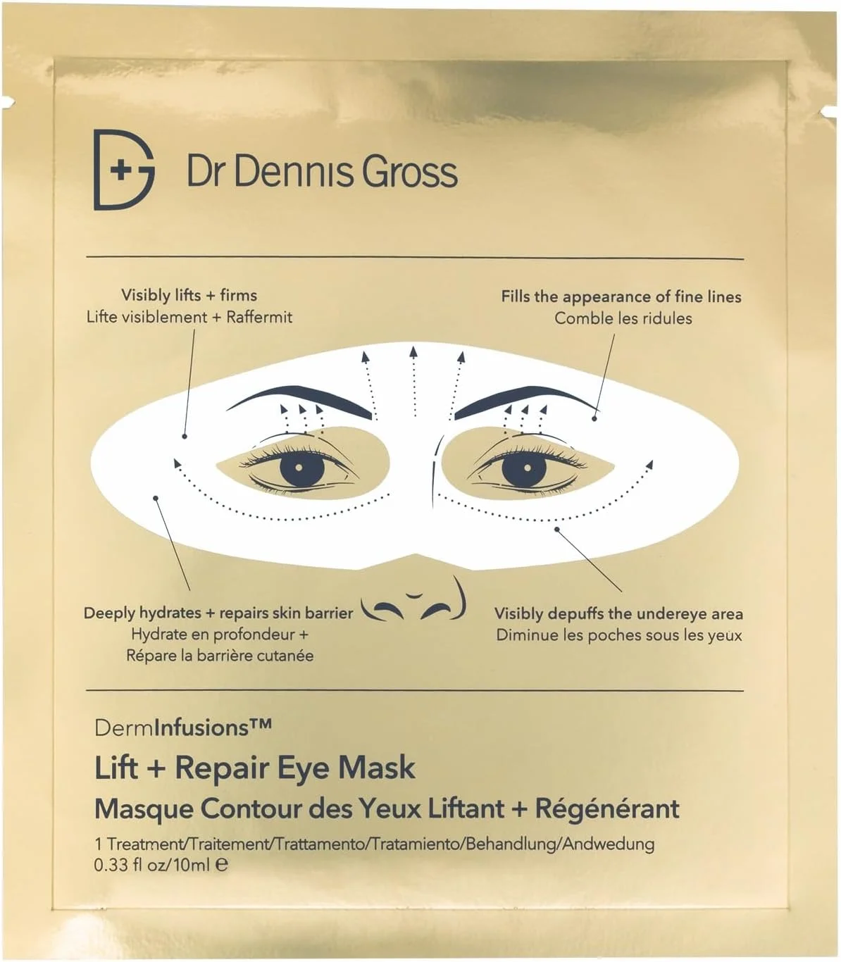 ماسک دور چشم Dr Dennis Gross DermInfusions Lift + Repair | لیفت و سفت کننده قابل مشاهده، پرکننده ظاهر خطوط ریز، آبرسان + ترمیم کننده سد پوستی، کاهش پف زیر چشم به طور محسوس | 1 عدد 9.7 میلی لیتر