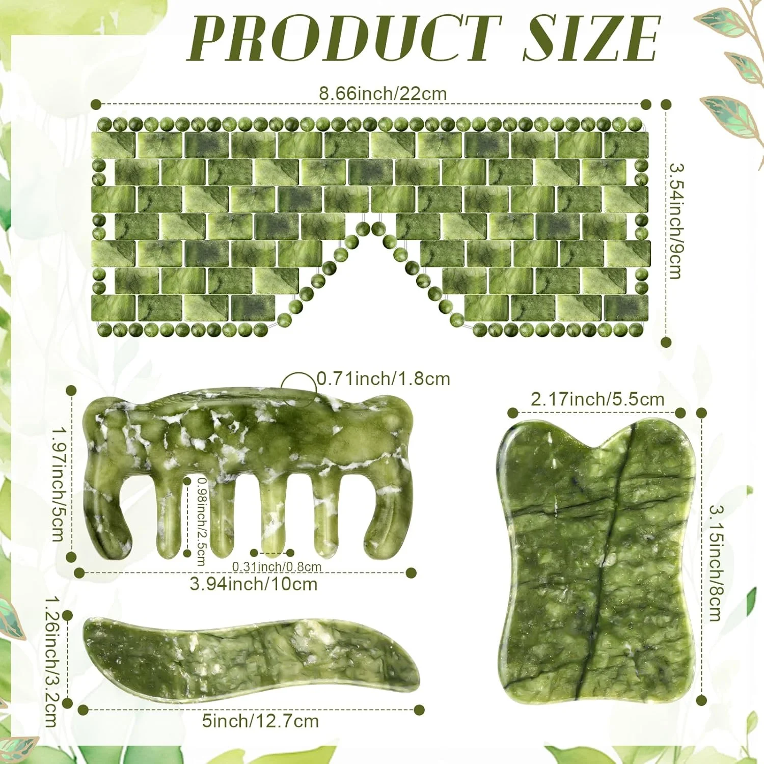 مجموعه 4 عددی ابزار گوا شا ویسات شامل ماسک چشم یشمی، شانه ماساژ صورت یشمی، ابزار ماساژ خراش دهنده، تخته سنگی گوا شا، شانه گوا شا چند منظوره برای اسپا، طب سوزنی، ملزومات زیبایی
