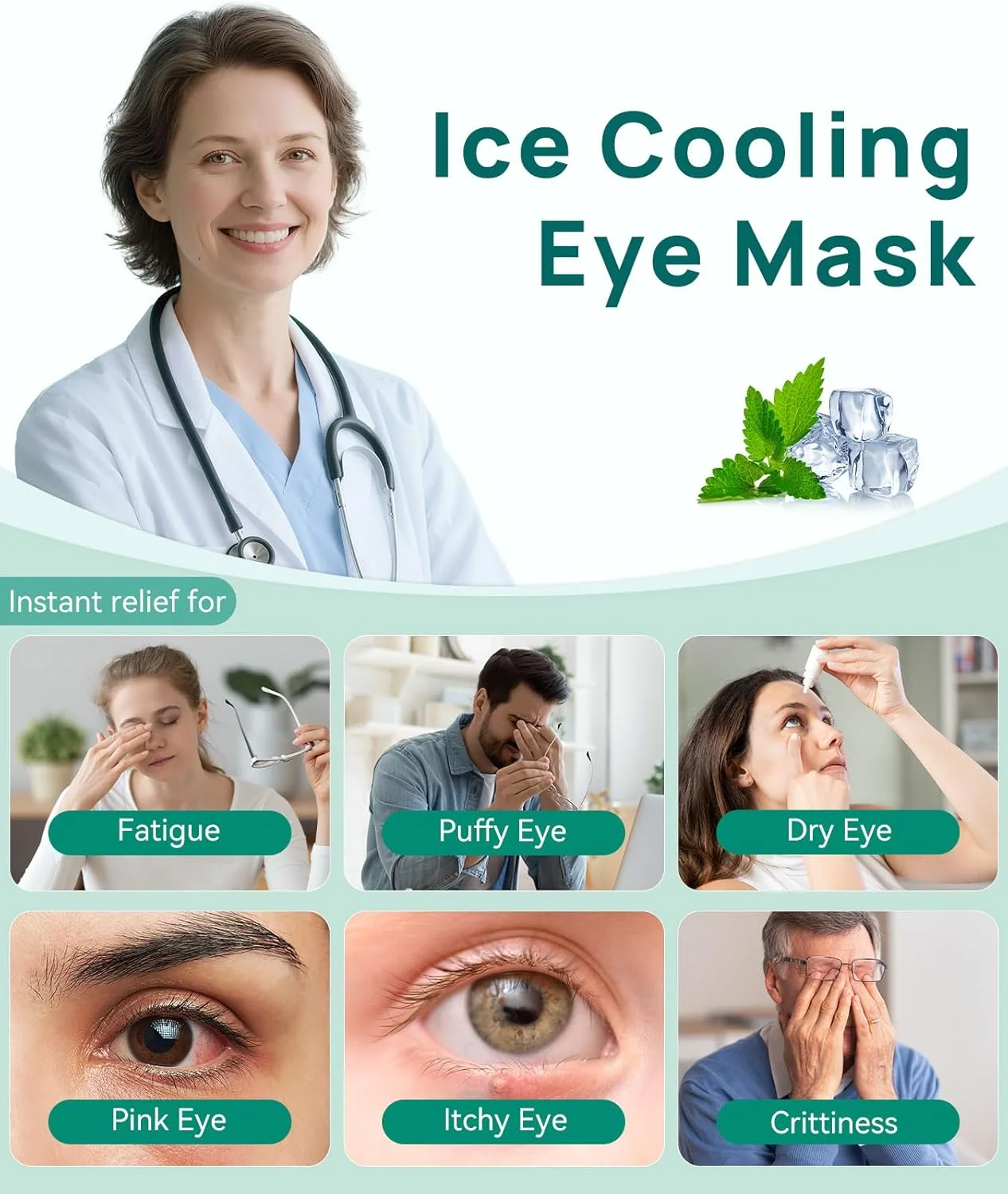 ماسک چشم، ماسک خواب الیاف جلبک دریایی برای سردرد، خشکی چشم و بی خوابی، دارای پل بینی قابل تنظیم برای خواب عمیق تر، ماسک چشم پارچه ای جلبک دریایی با کمپرس یخ ژلی برای تسکین خنک کننده پف چشم