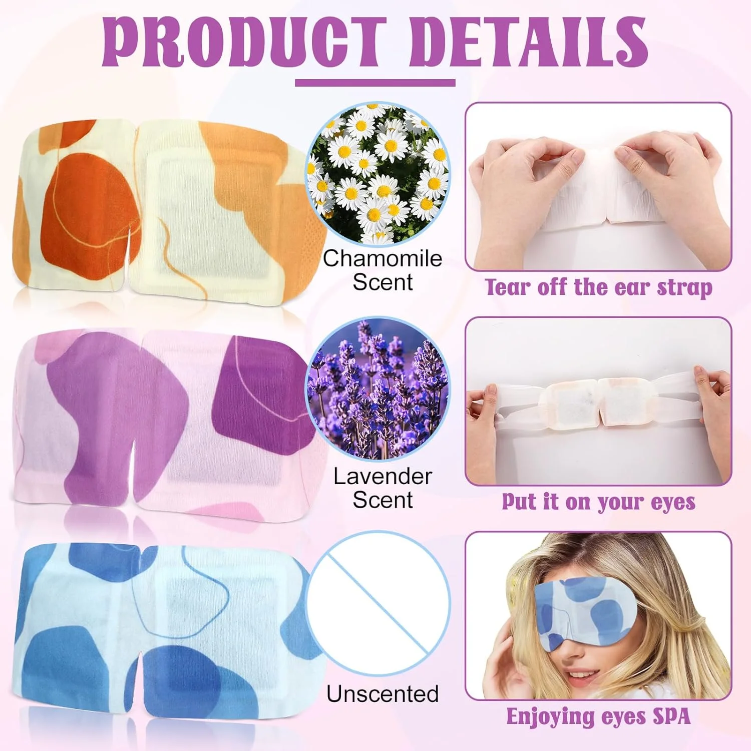 100 عدد ماسک چشم بخار گرم یکبار مصرف، کمپرس گرم برای منزل، محل کار، مسافرت، رفع خستگی چشم و خواب آرام