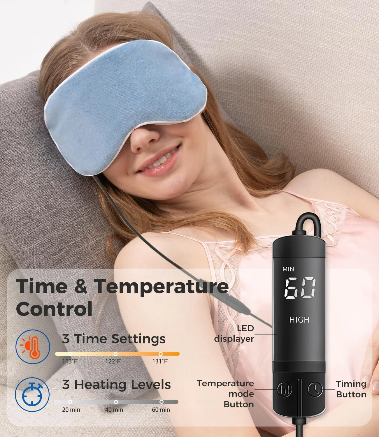 چشم بند گرمایشی آرما سیزن، کمپرس گرم برای خشکی چشم، درمان گرمای مرطوب برای بلفاریت، حلقه تیره، شالازیون، پف چشم (آبی)