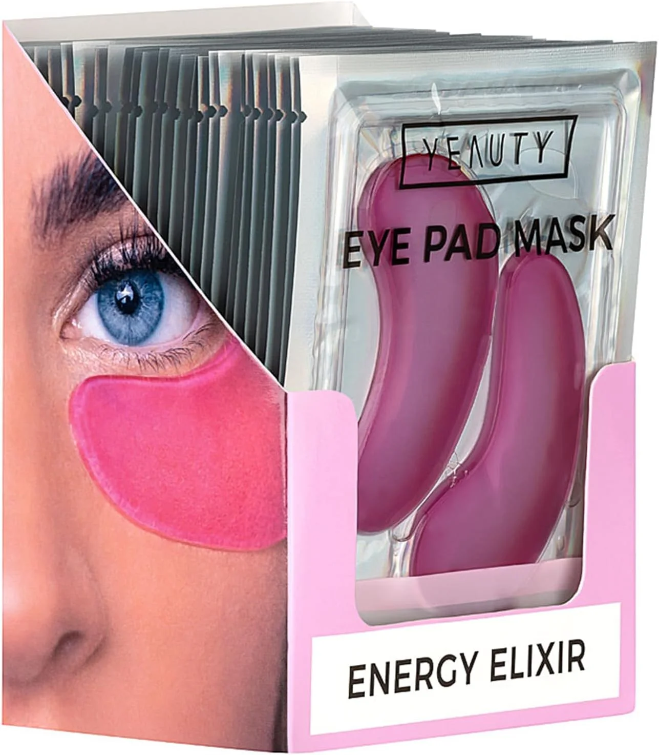 پد ماسک دور چشم انرژی اکسیر YEAUTY، 25 جفت، ماسک چشم، گریپ فروت صورتی، هیالورونیک و ویتامین C