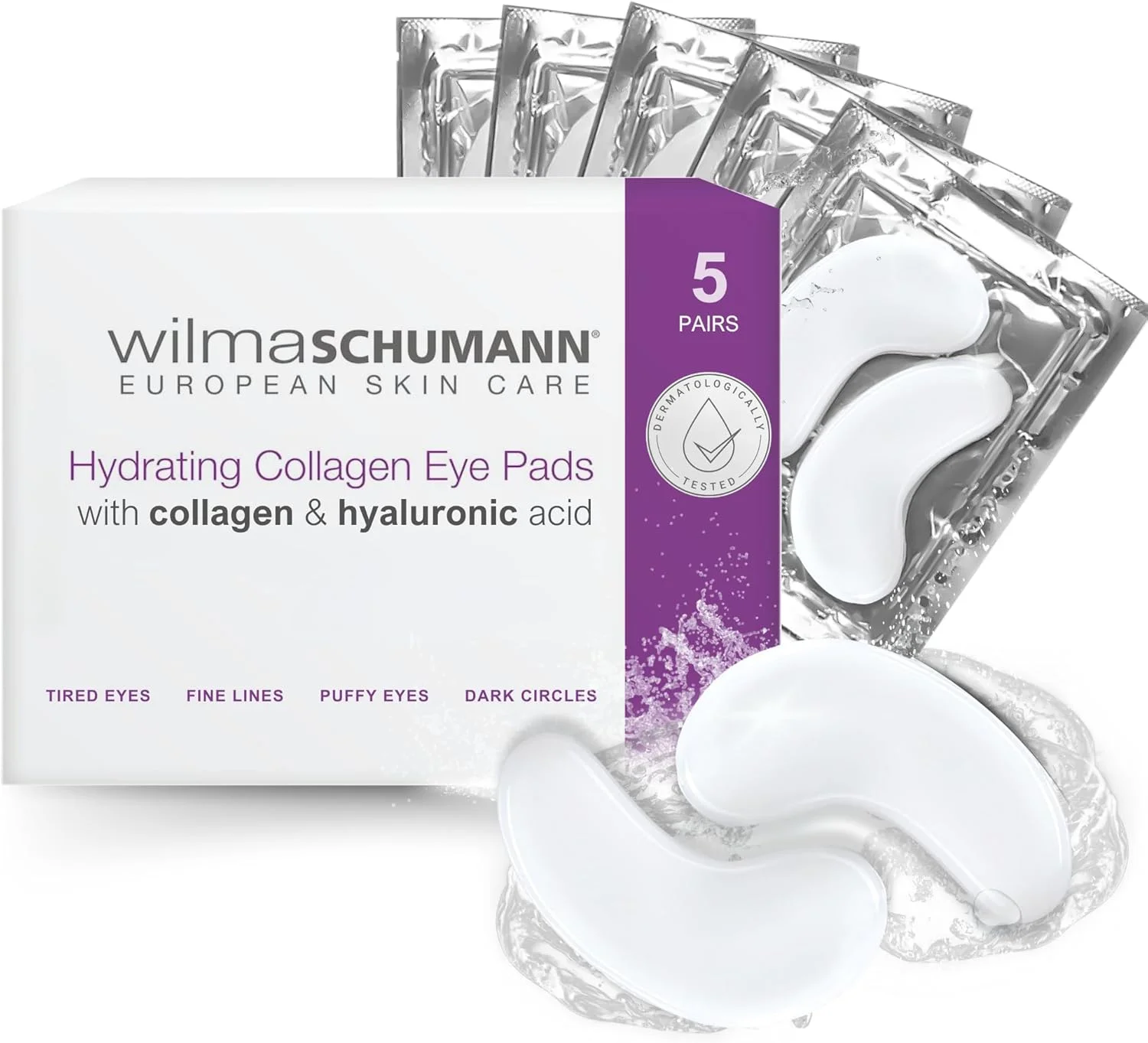 پدهای آبرسان کلاژن دور چشم ویلما شومان - ماسک های مرطوب کننده کلاژن 100% خالص و طبیعی به طور محسوسی پف زیر چشم، خطوط ریز، حلقه های تیره و چین و چروک را کاهش می دهند (بسته 5 جفتی)