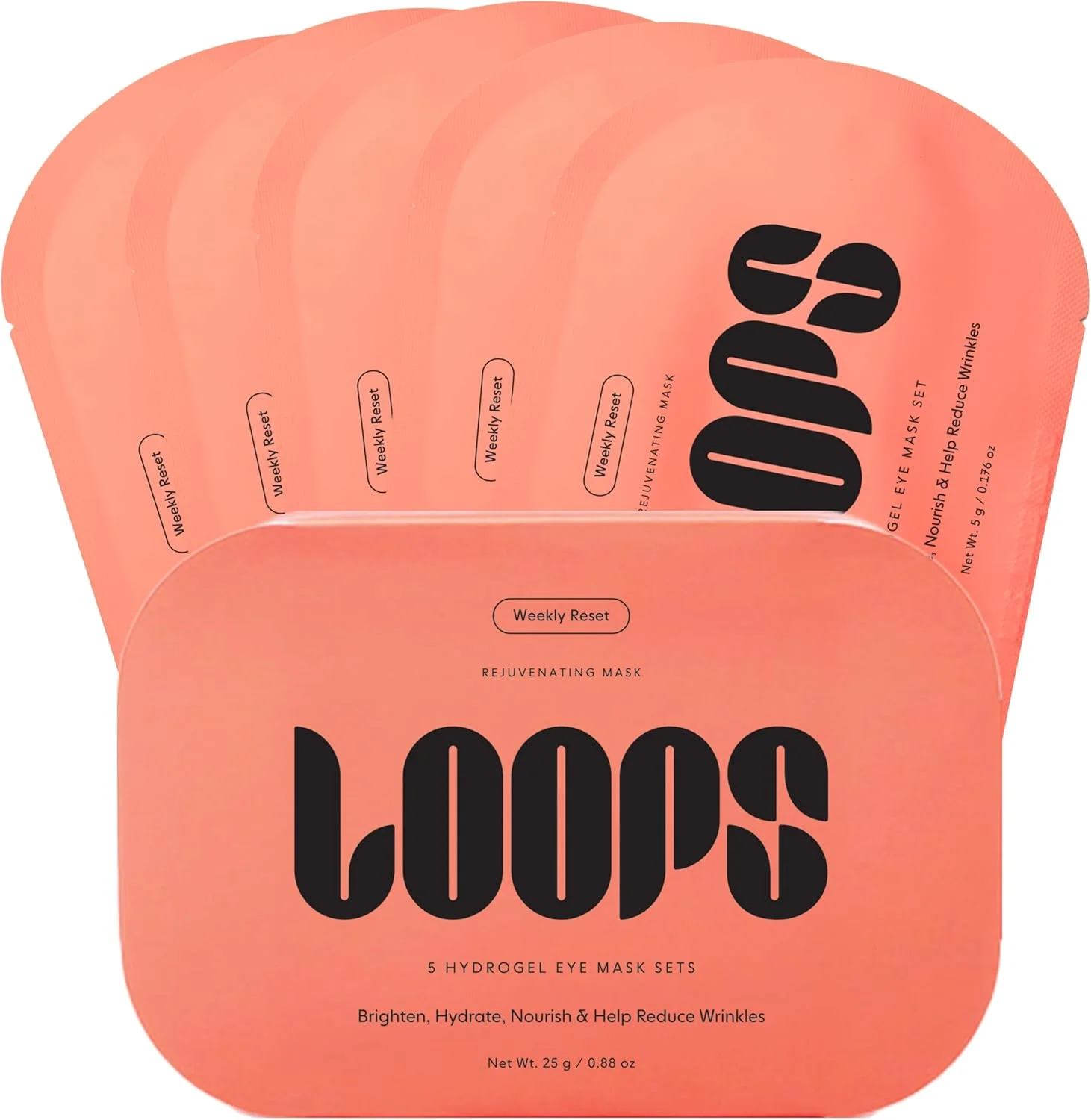 LOOPS WEEKLY RESET - کیت ماسک چشم هیدروژل احیا کننده - روشن کننده، آبرسان، مغذی و کمک به کاهش چین و چروک برای چشم های شاداب - کاهش علائم پف کردگی - برای پوستی با ظاهر ارتجاعی - 5 عدد