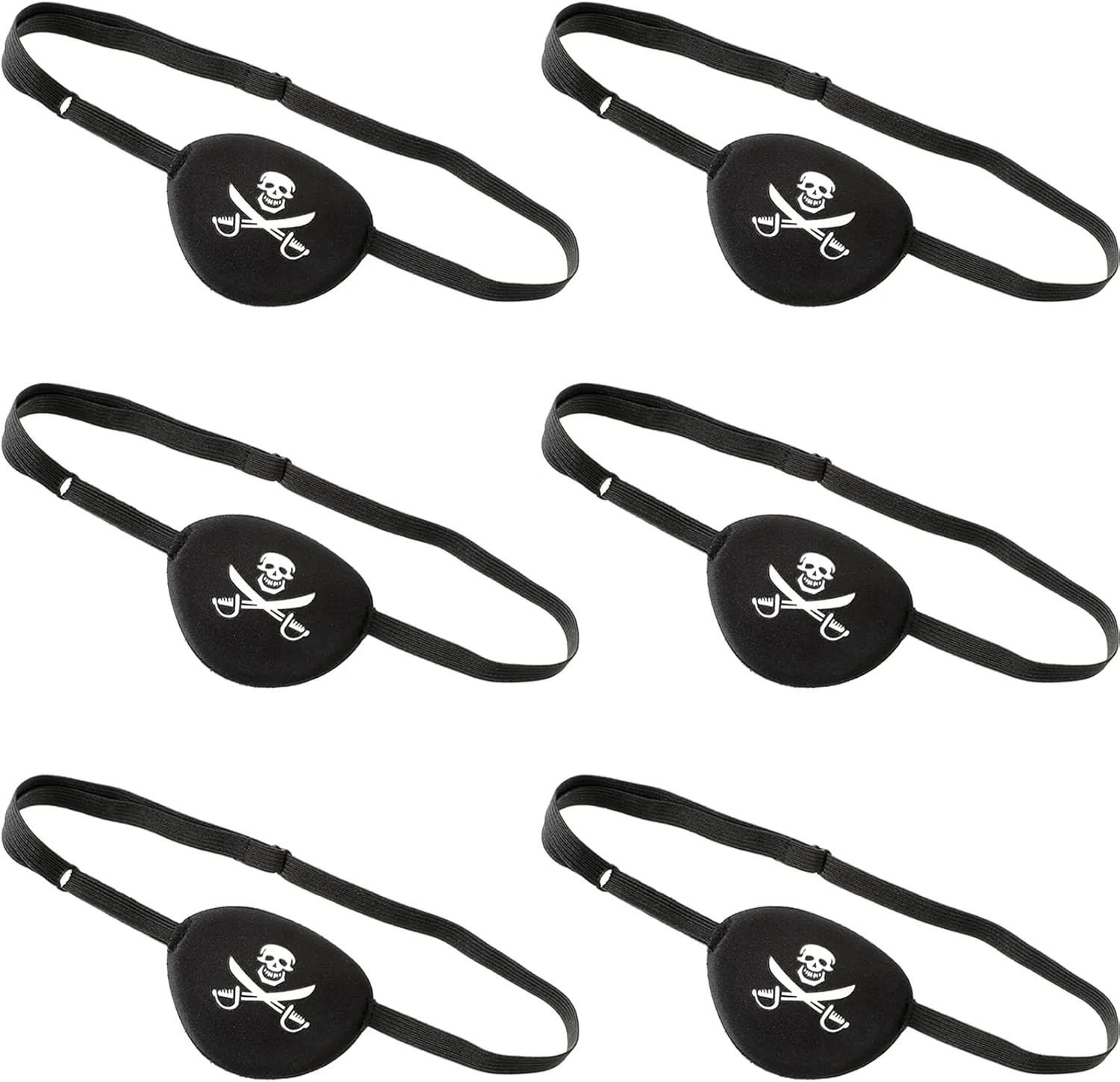 ست 6 عددی چشم بند دزد دریایی مشکی با طرح جمجمه و استخوان ضربدری، سه بعدی و قابل تنظیم، مناسب بزرگسالان و کودکان، ایده آل برای مهمانی های هالووین و تزئینات