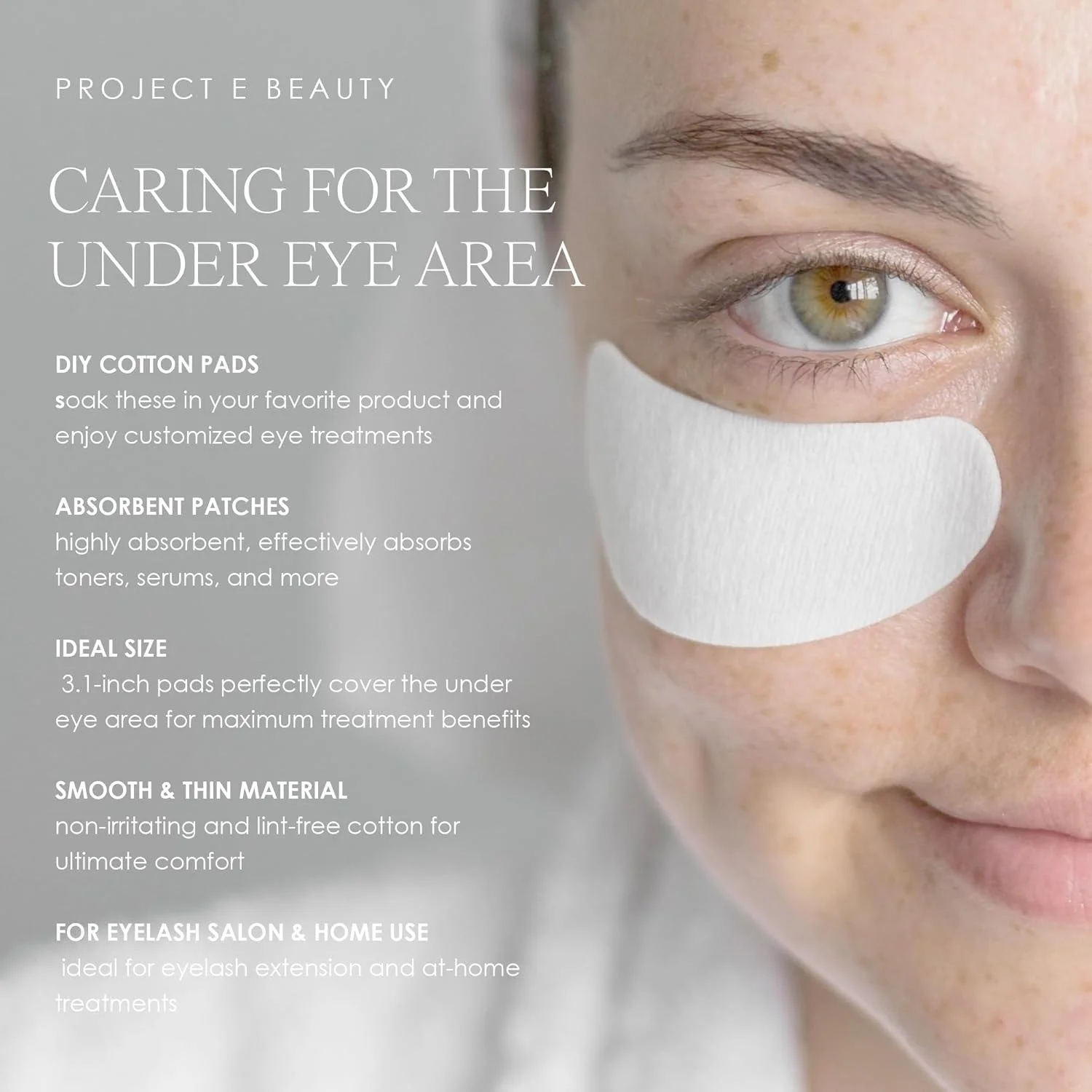 پد ماسک چشم غیر بافته یکبار مصرف 1000 عددی Project E Beauty | ماسک مراقبت از چشم پنبه ای | برای استفاده در سالن های مراقبت از پوست و اسپا | پد صورت آرایشی برای تونر، سرم یا لوسیون (1000، ناحیه چشم)