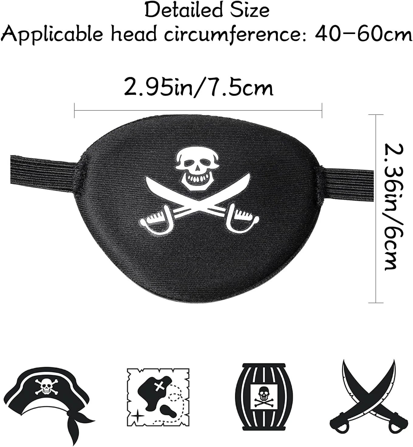 ست 6 عددی چشم بند دزد دریایی مشکی با طرح جمجمه و استخوان ضربدری، سه بعدی و قابل تنظیم، مناسب بزرگسالان و کودکان، ایده آل برای مهمانی های هالووین و تزئینات