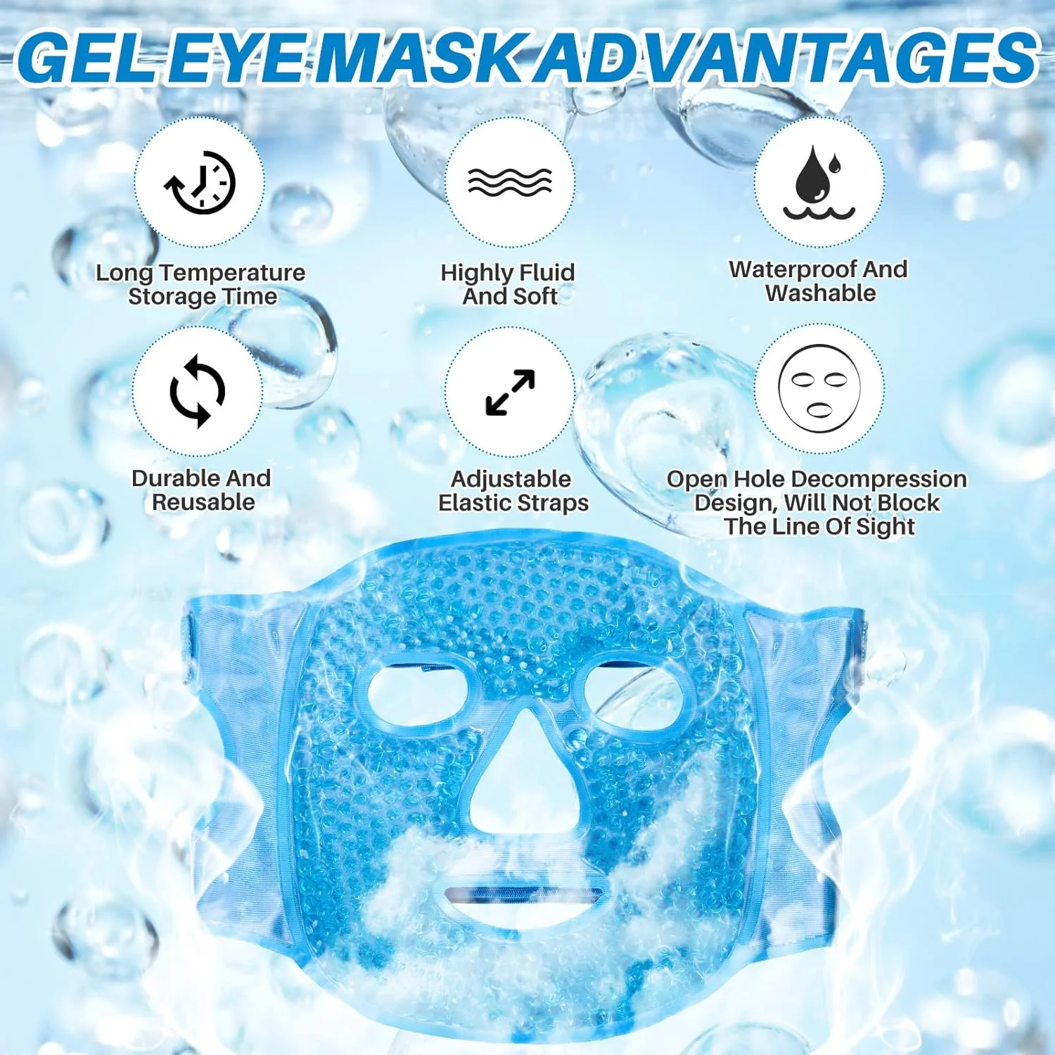 ماسک صورت سرد با قابلیت استفاده مجدد، کاهش پف صورت و سیاهی دور چشم، مناسب برای اسپا صورت بانوان، ماسک صورت یخی برای خواب و سردرد (آبی جدید)