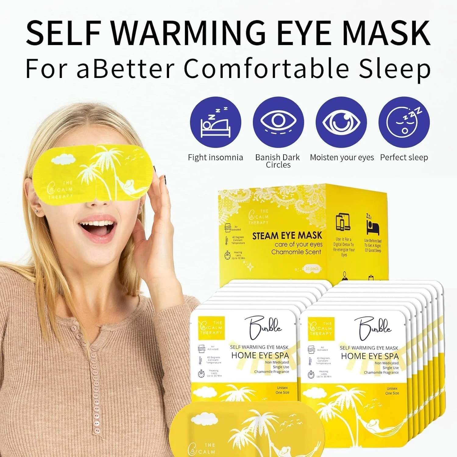 ماسک چشم گرم (5 جفت) ماسک های چشمی گرم بخار برای خشکی چشم و خستگی کمپرس آرامش بخش یکبار مصرف تسکین دهنده خستگی چشم با رایحه بابونه آرامش بخش